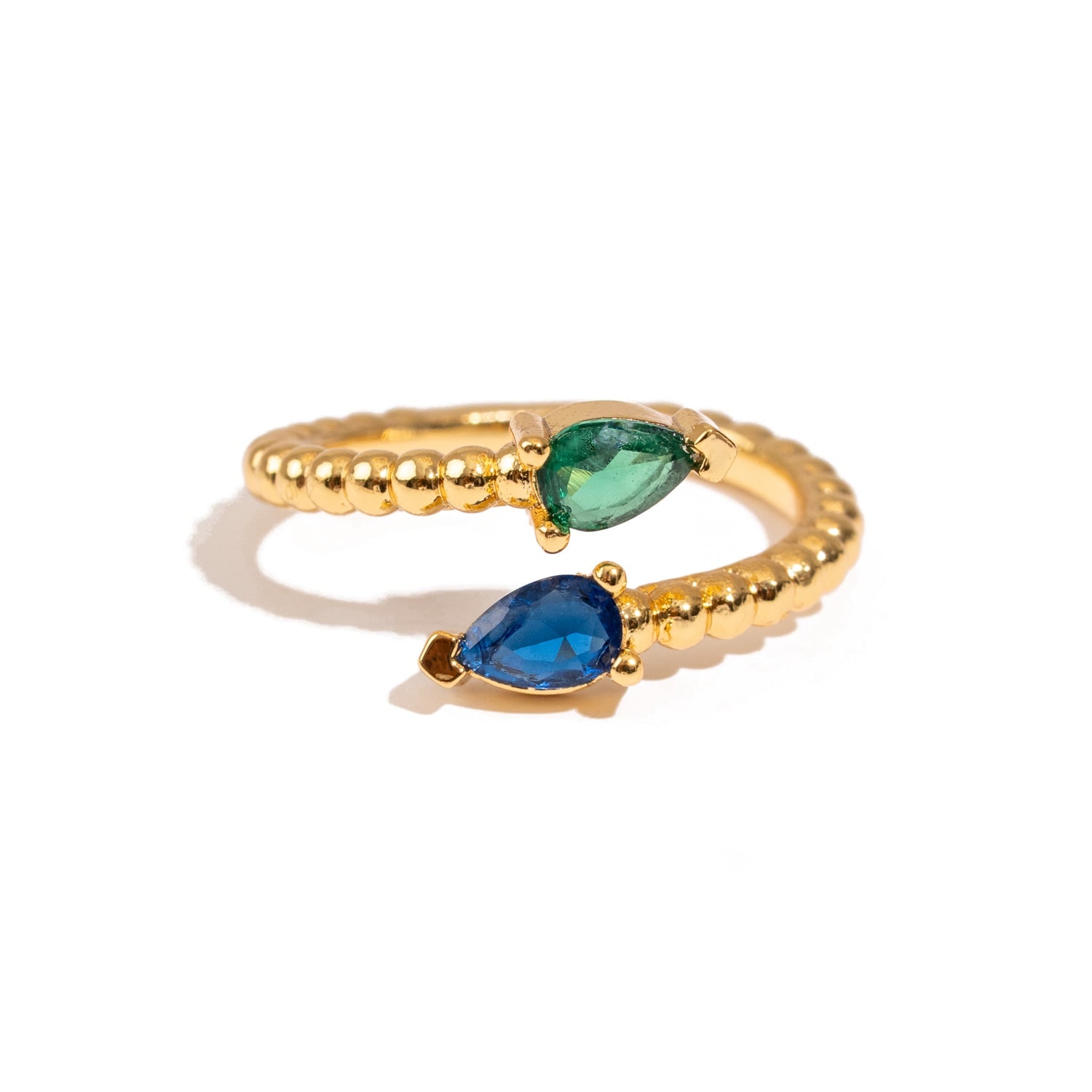 Ebru Jewelry Women's Green / Blue / Gold Sapphire & Emerald Teardrop Glow Gold Adjustable Ring - Multicolour In Gold