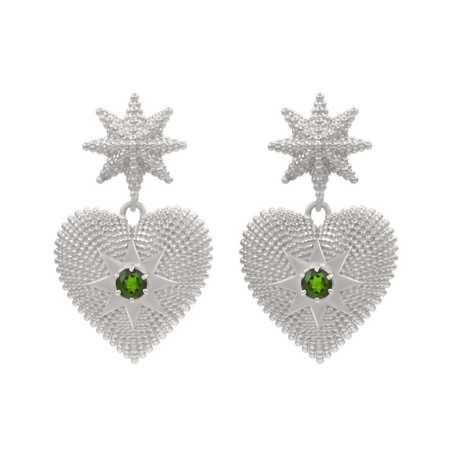 Zoe And Morgan Women's Brave Heart Earrings Silver Chrome Diopside In Metallic