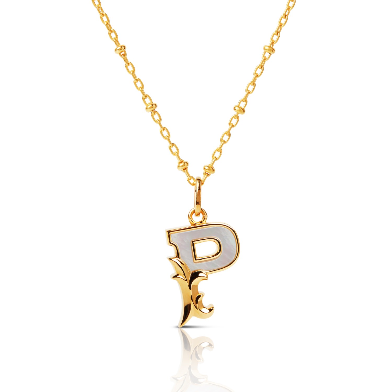 Kasun Women's Gold Plated P Initial Necklace With Mother Of Pearl In Gold