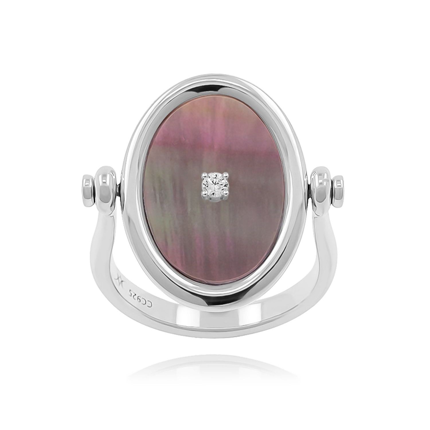Cote Cache Women's Mother Of Pearl Flip Mirror Silver Ring In Silver