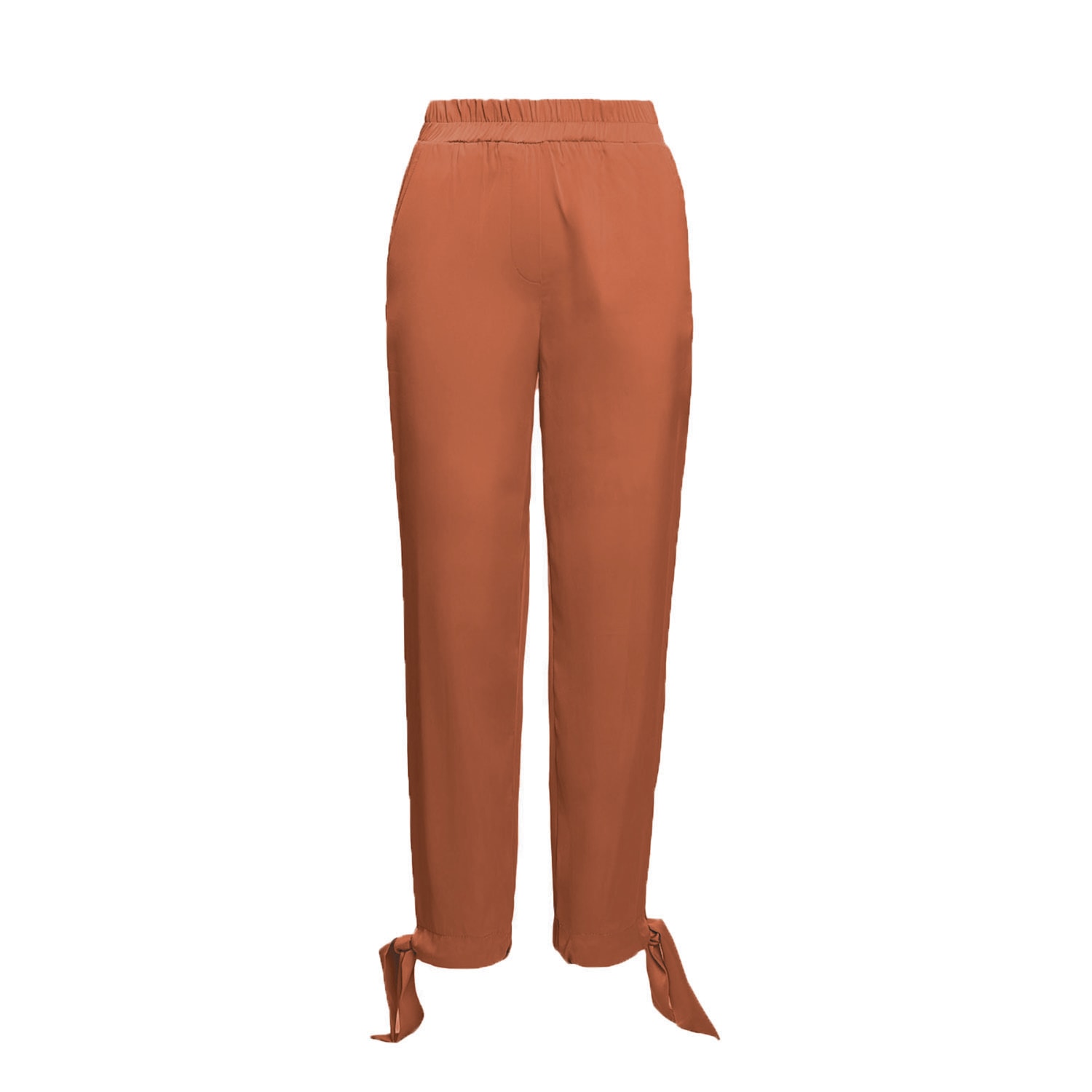 Bluzat Women's Brown Camel Trousers With Bows In Brown