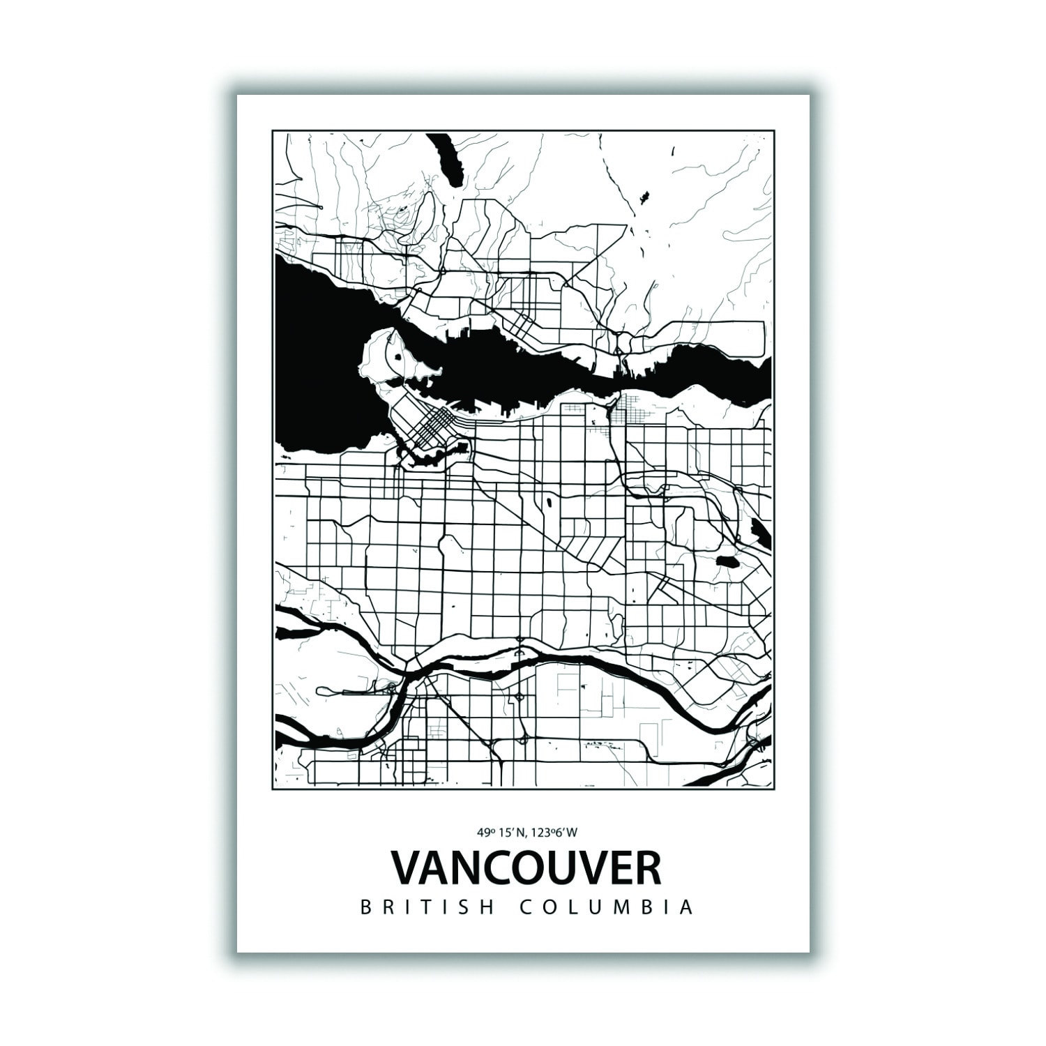 Black Map Of Vancouver Canada Small Stanley Print House