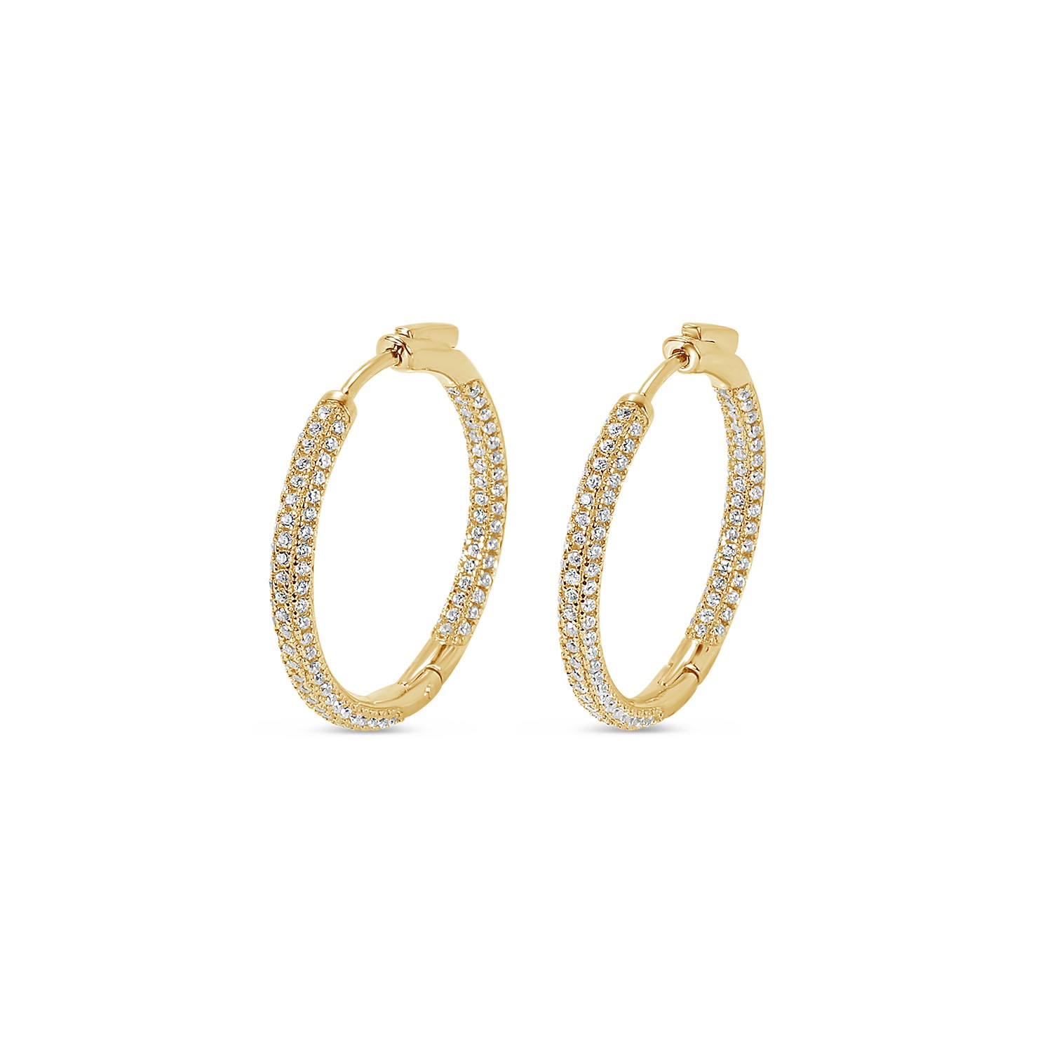 Sally Skoufis Women's Gold / White Pursuit Pave Hoops Petite With Man Made Cz Diamond Stimulant In Sterling Silver In Multi