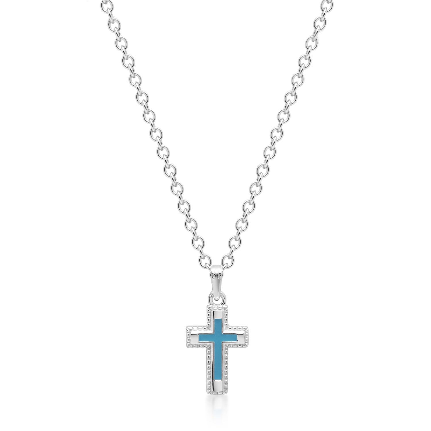 Men’s Sterling Silver Mini Cross Necklace With Turquoise Enamel Nialaya