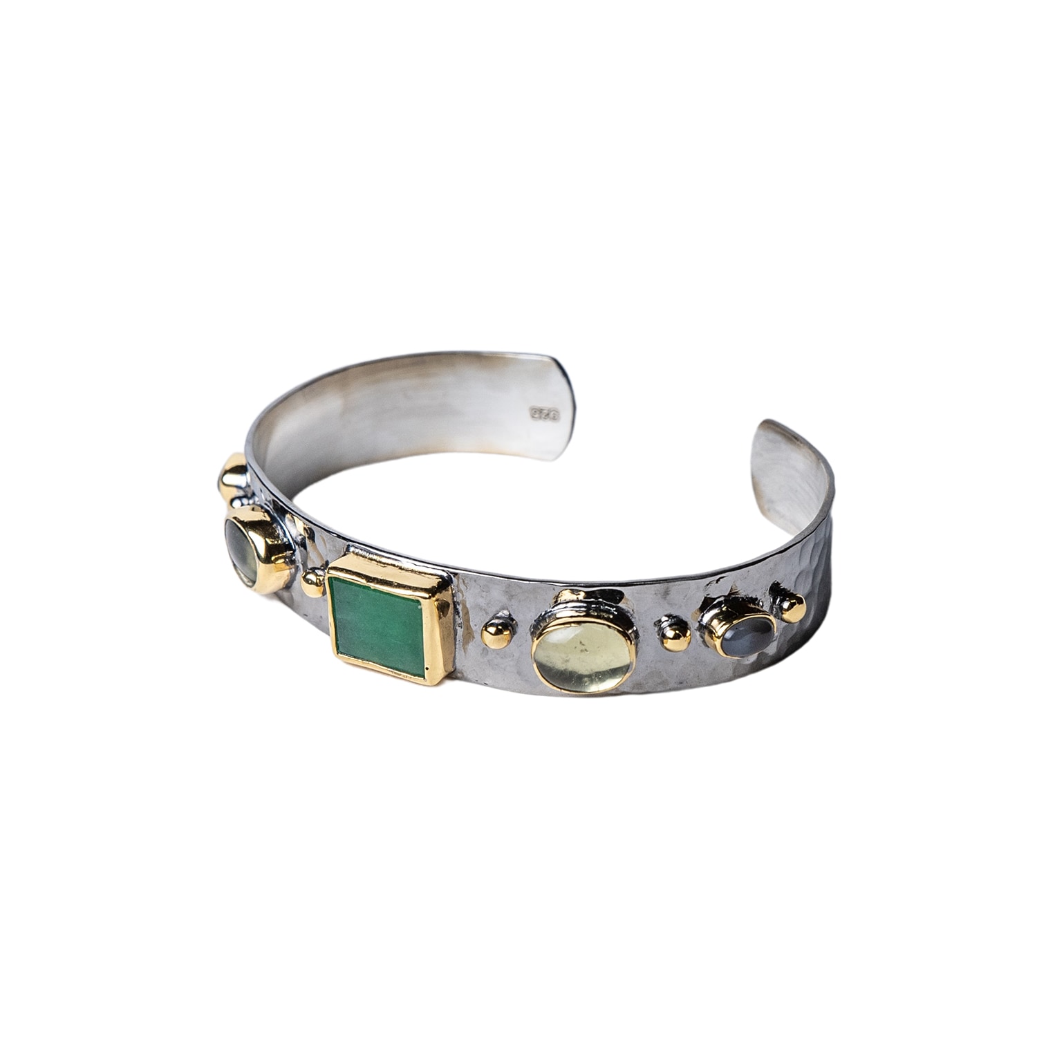 Women’s Silver / Gold / Green Helen With Green Gem Stone Bracelet Golden Horn Jewellery