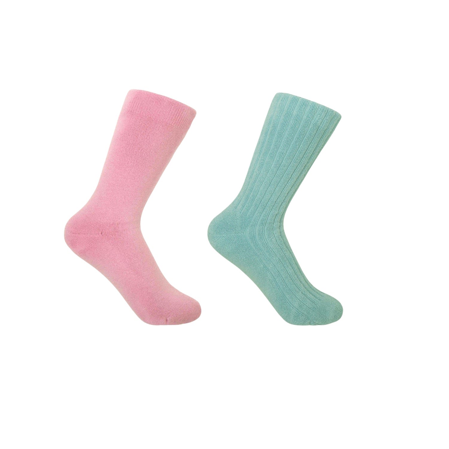 Pink Plain & Blue Ribbed Women’s Bed Socks Two Pack One Size Peper Harow - Made in England