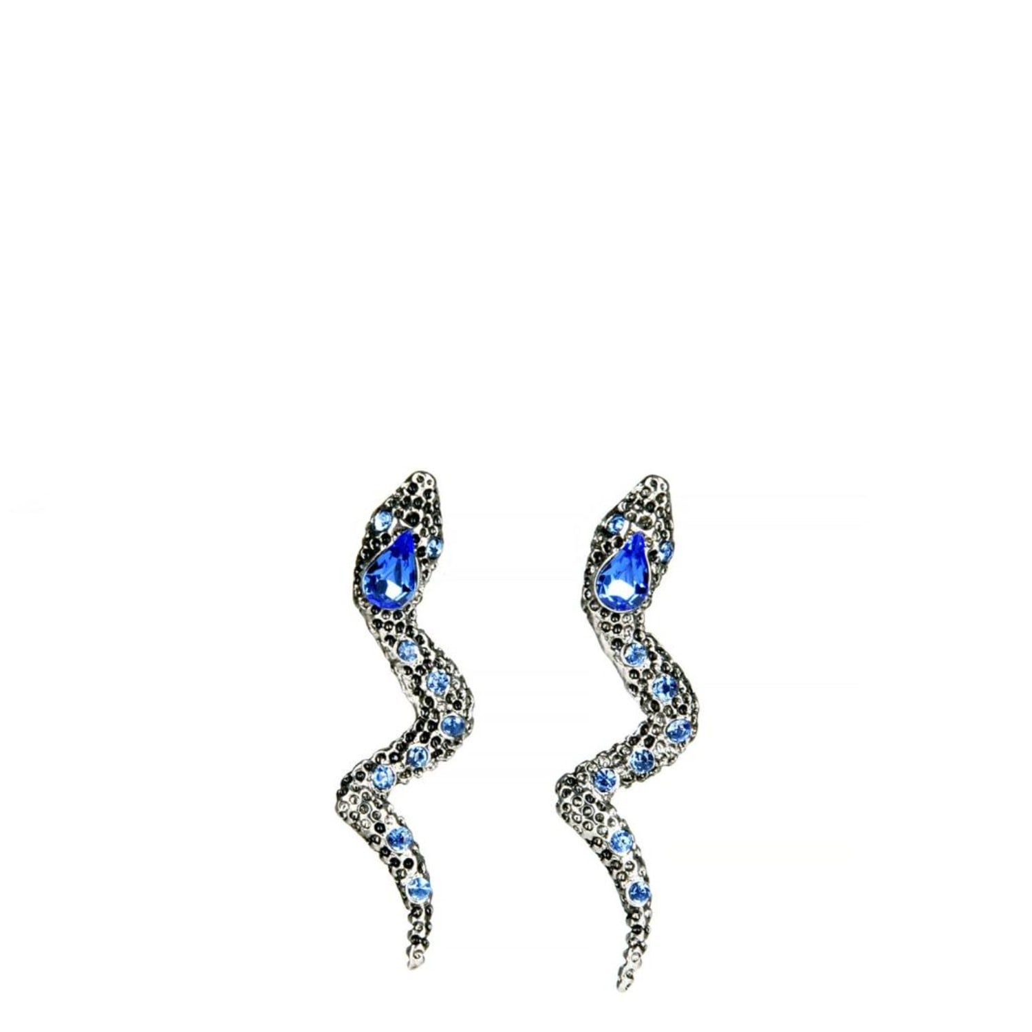 Addicted2 Women's Blue / Silver Moire Serpent Shaped Earrings With Blue Crystals In Blue