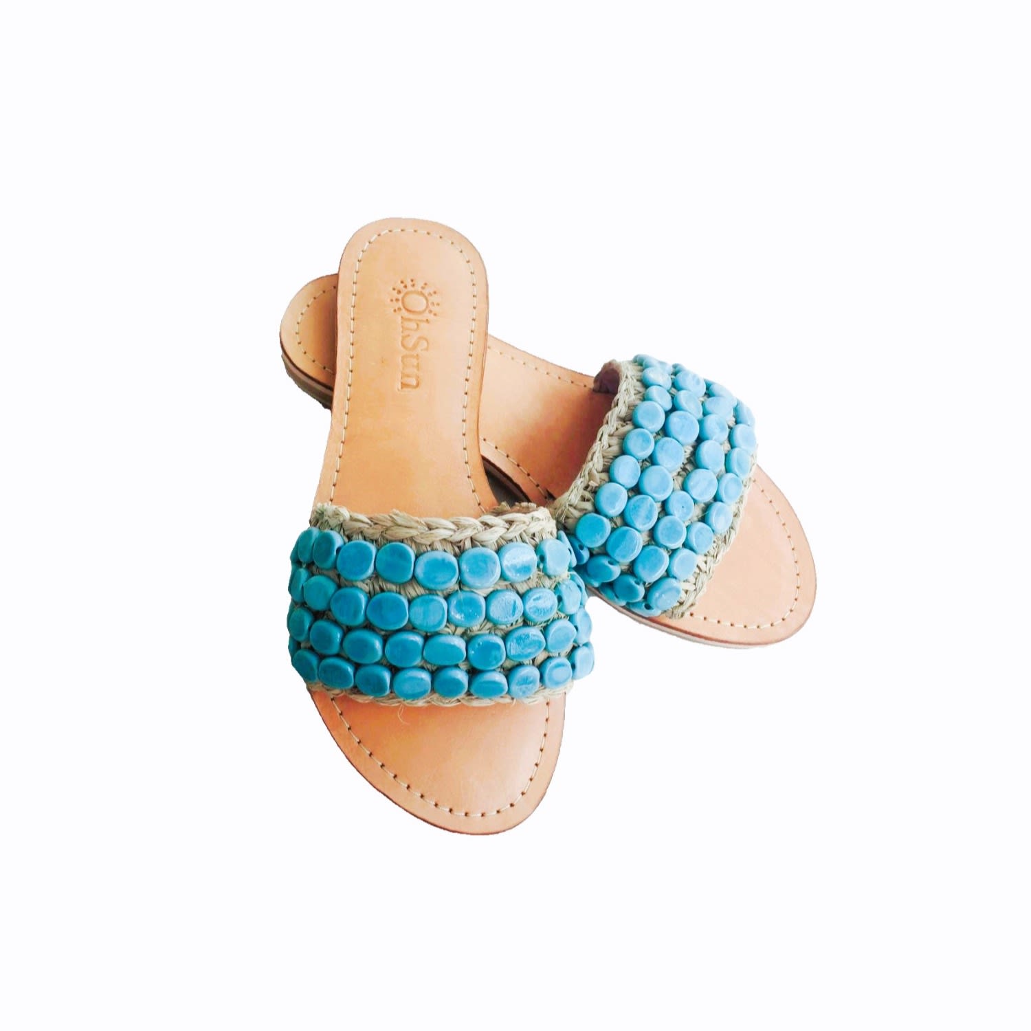 Ohsun Women's Jade Raffia Slides - Light Blue In Blue