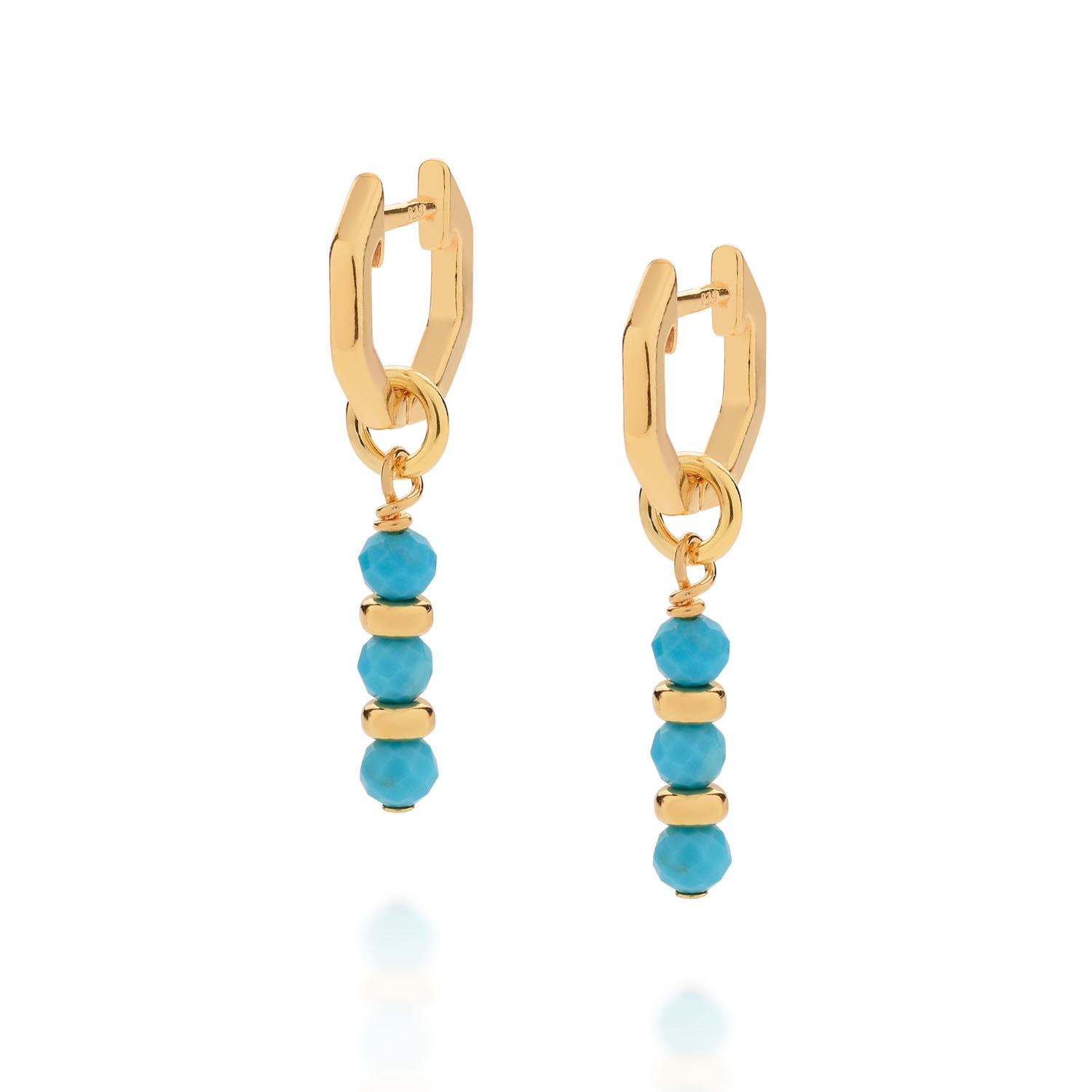 Nellou Jewellery Women's Gold / Blue Linear Huggie December Birthstone Earrings Gold Plated Sterling Silver - Turquoi