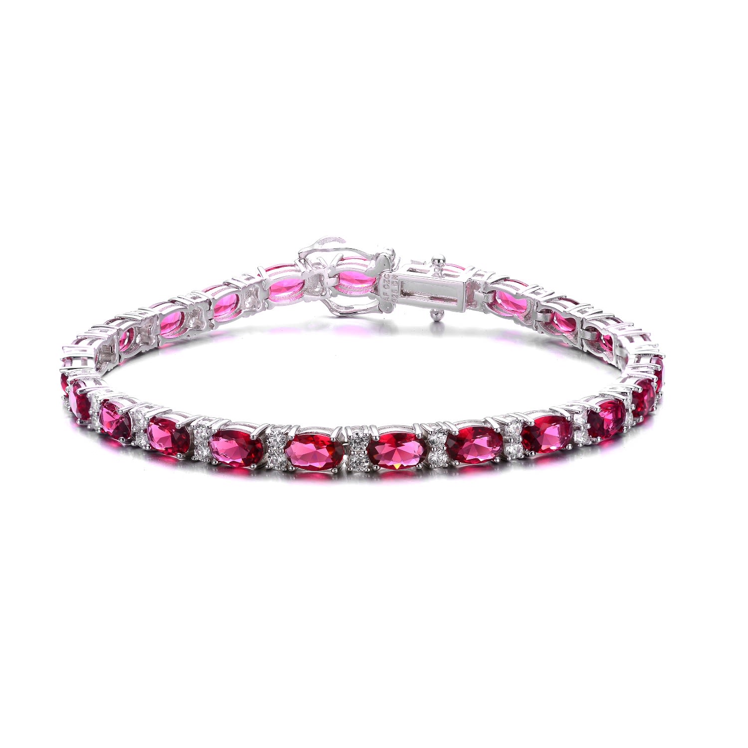 Genevive Jewelry Women's Sterling Silver White Gold Plated With Ruby Red Cubic Zirconia Tennis Bracelet In Red