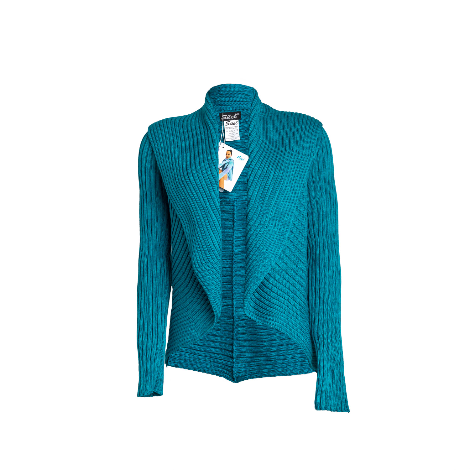 Süel Knitwear Women's Blue Ribbed Round Knit Cardigan Dark Turquoise In Blue