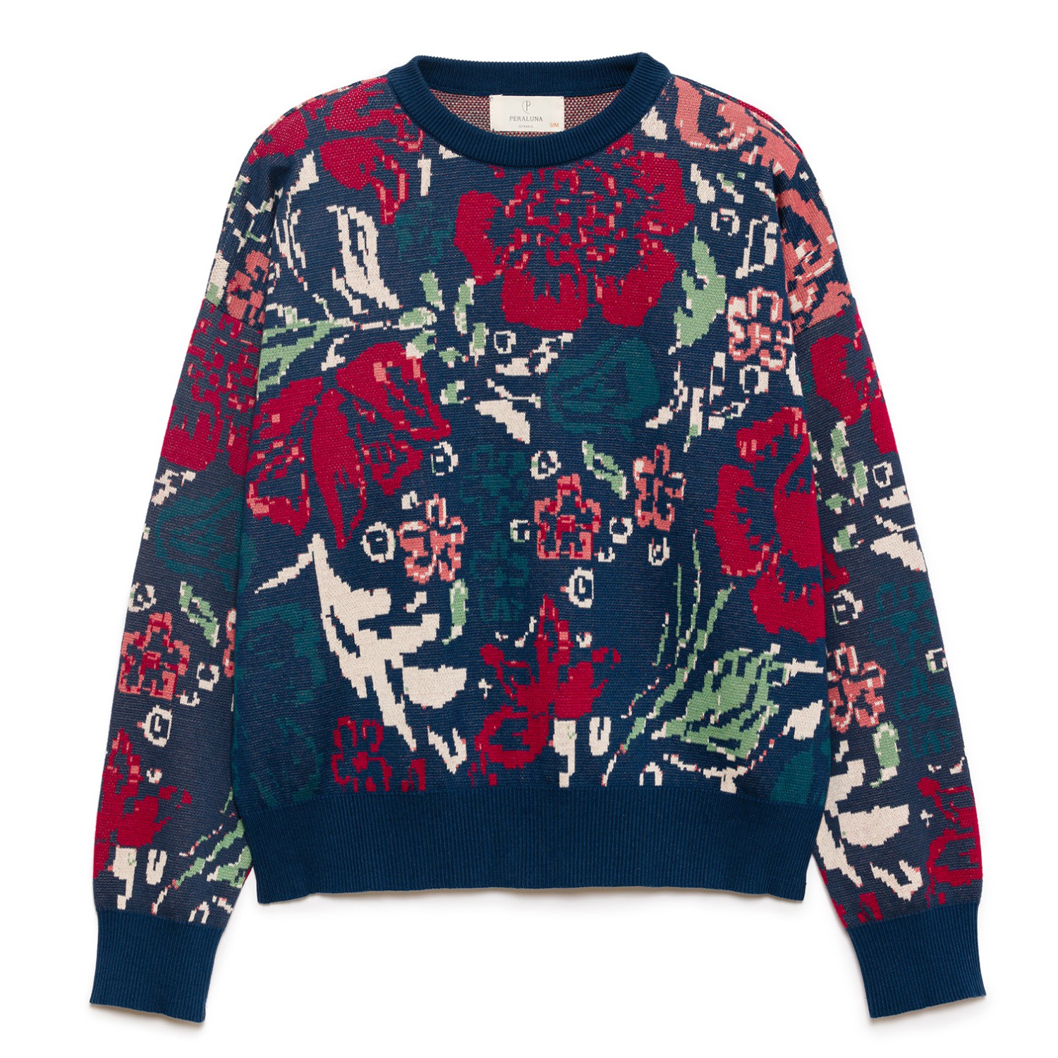Peraluna Women's Green / Blue / Red Sweet Dreams Flower Jacquard Jumper In Green/blue/red