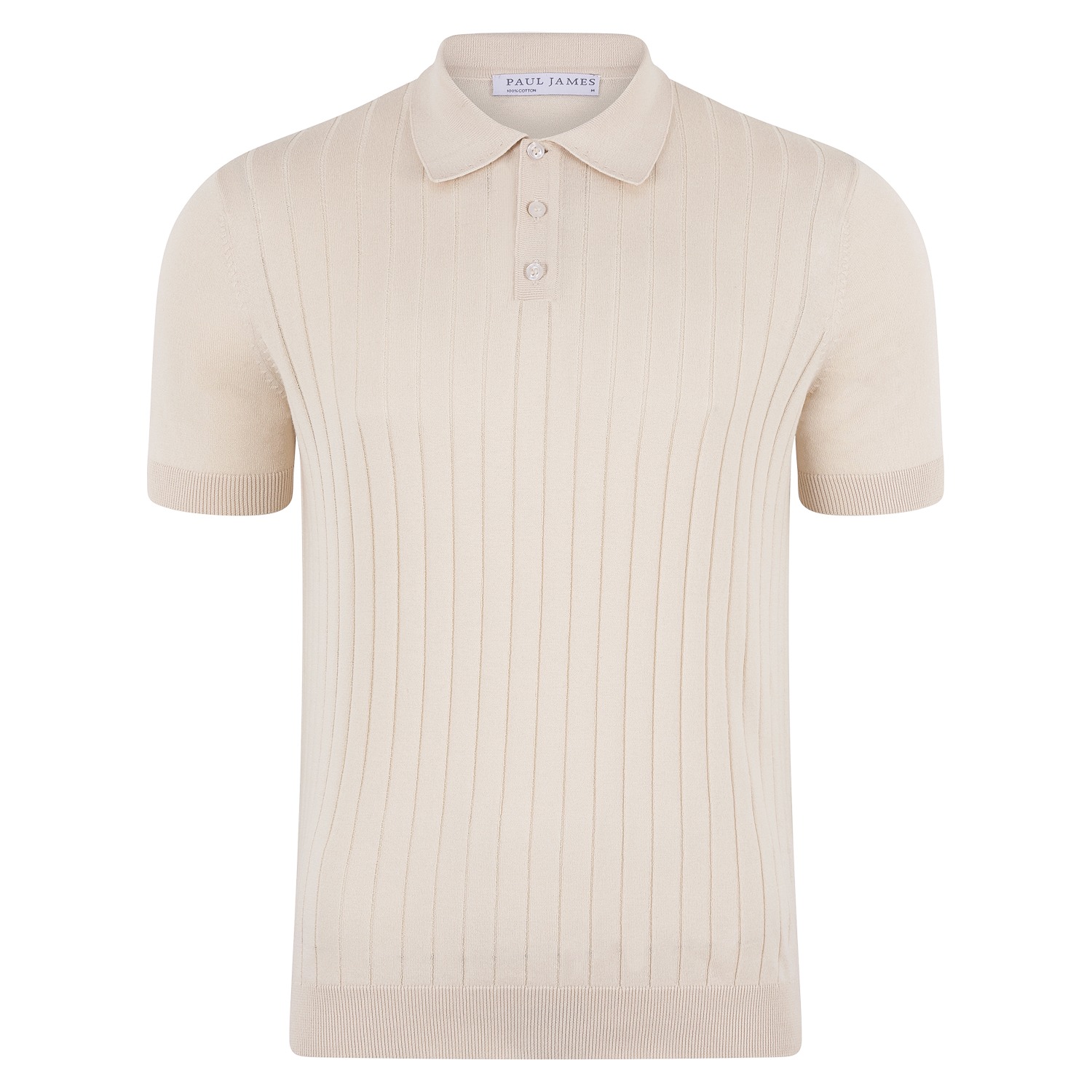 Paul James Knitwear Neutrals Mens Ultra Fine Cotton Miles Selection Knit Polo Shirt - Ecru