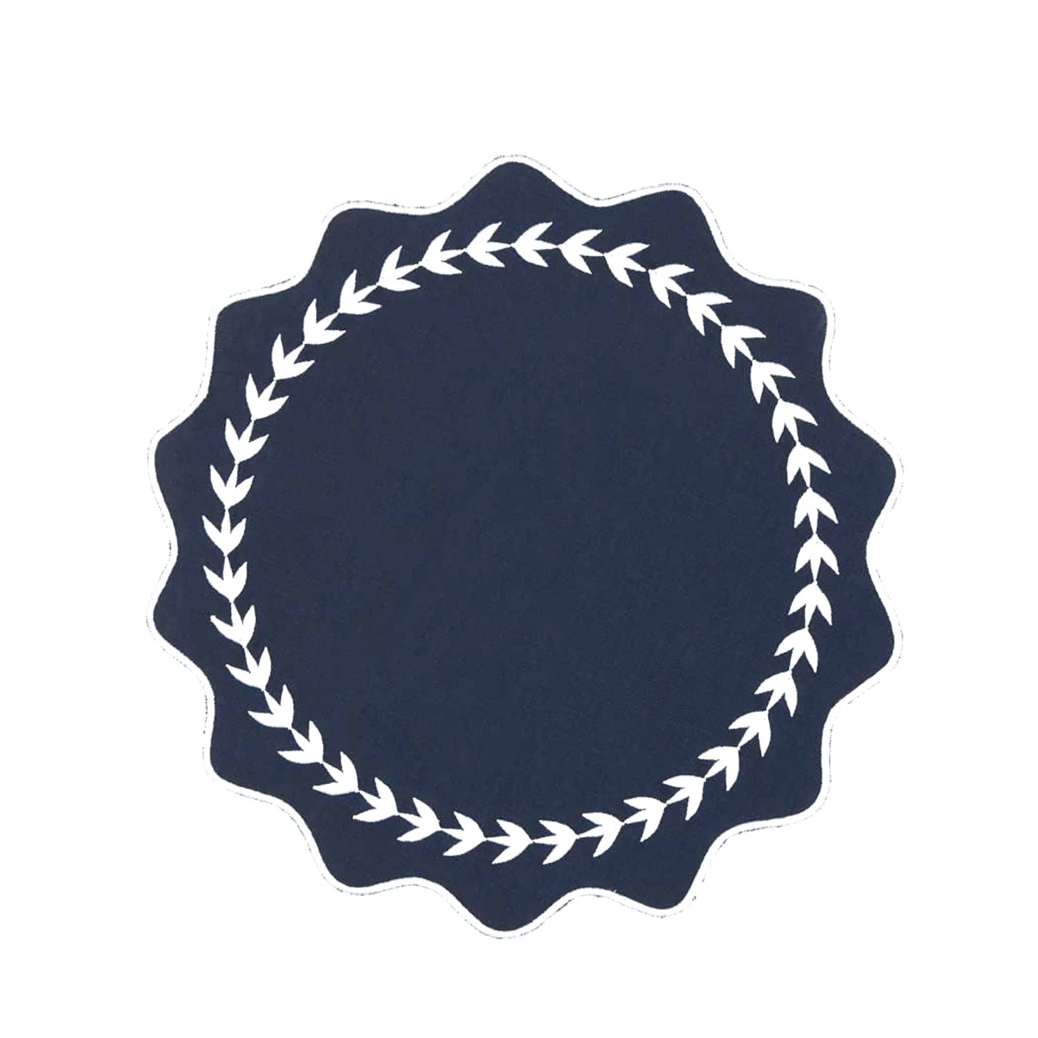 Km Home Collection White Leaves Embroidery Linen Placemat Set Of 2 In Blue