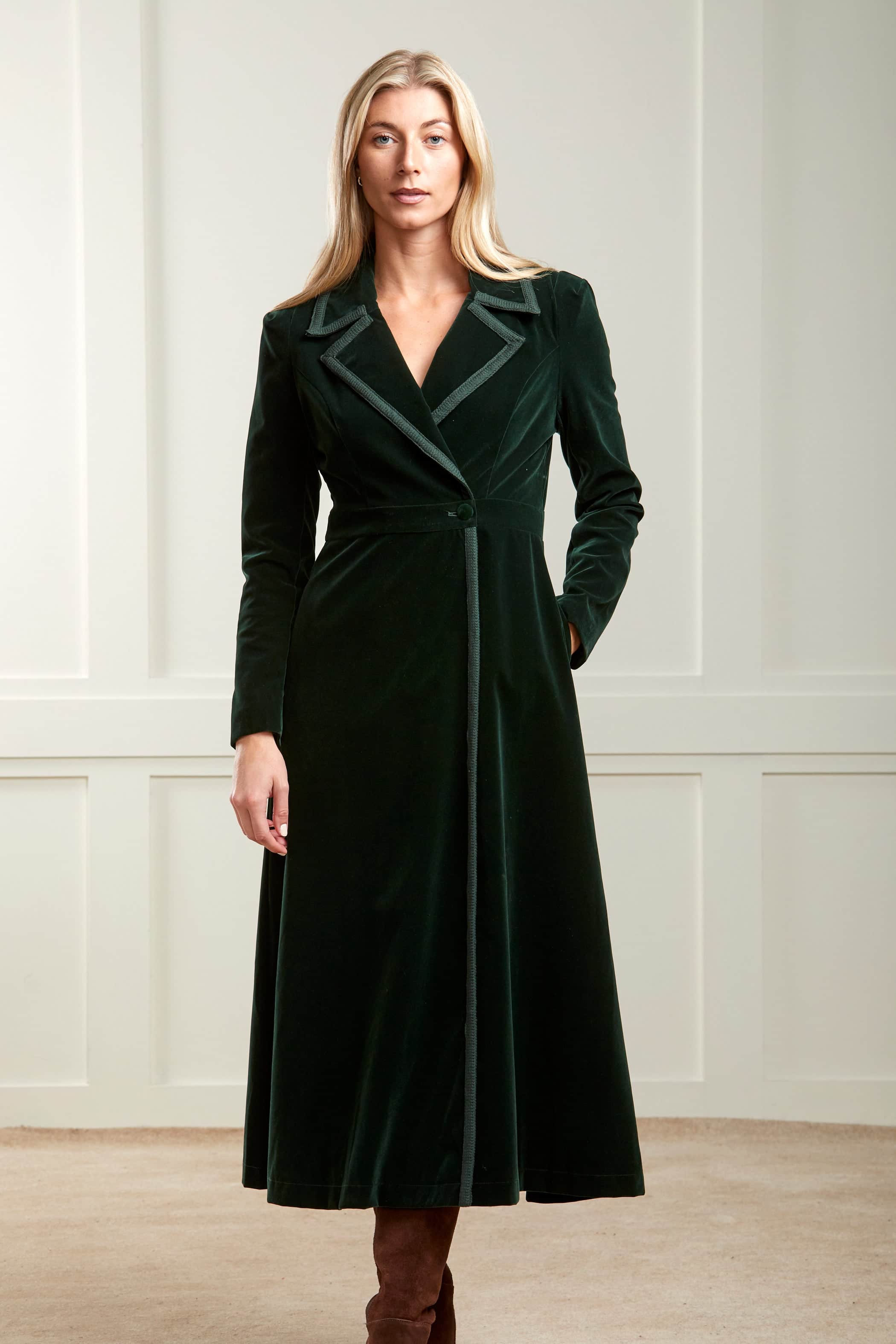 Guinea Velvet Coat Dress - Green