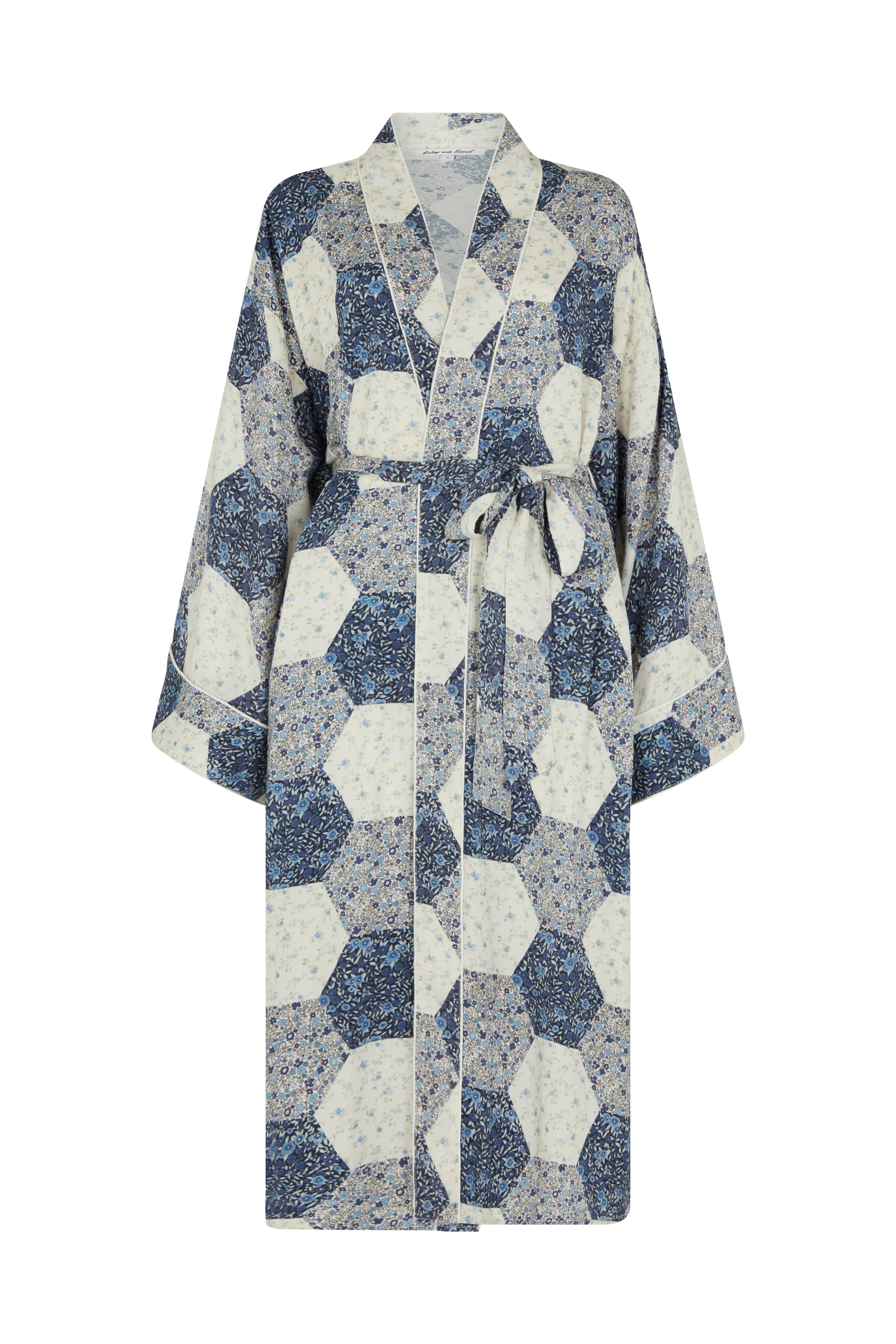 women's corina robe with pouch aster patchwork blue small lily and lionel