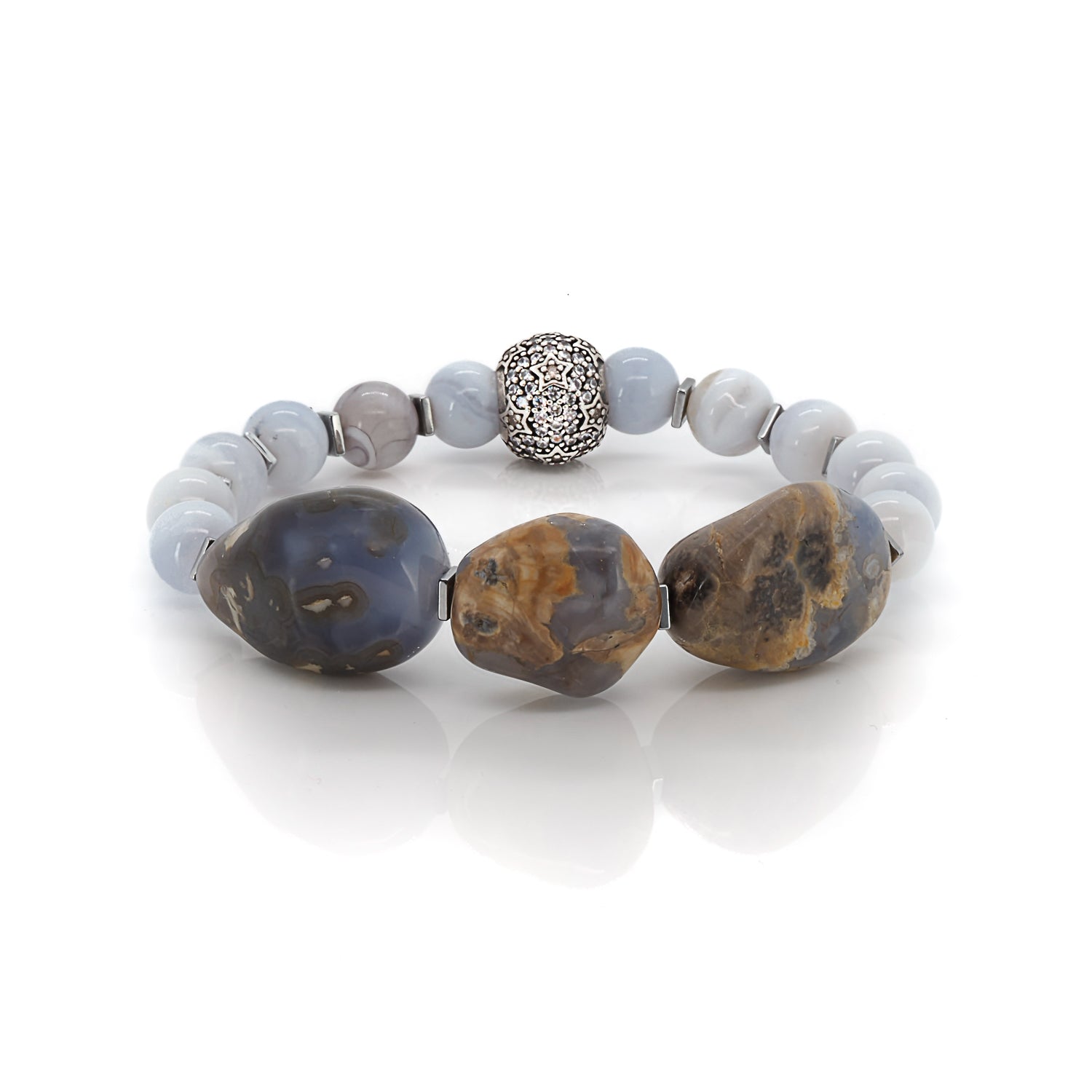 Women’s Silver / Blue Balancing Agate Gemstone Beaded Bracelet - Blue Ebru Jewelry