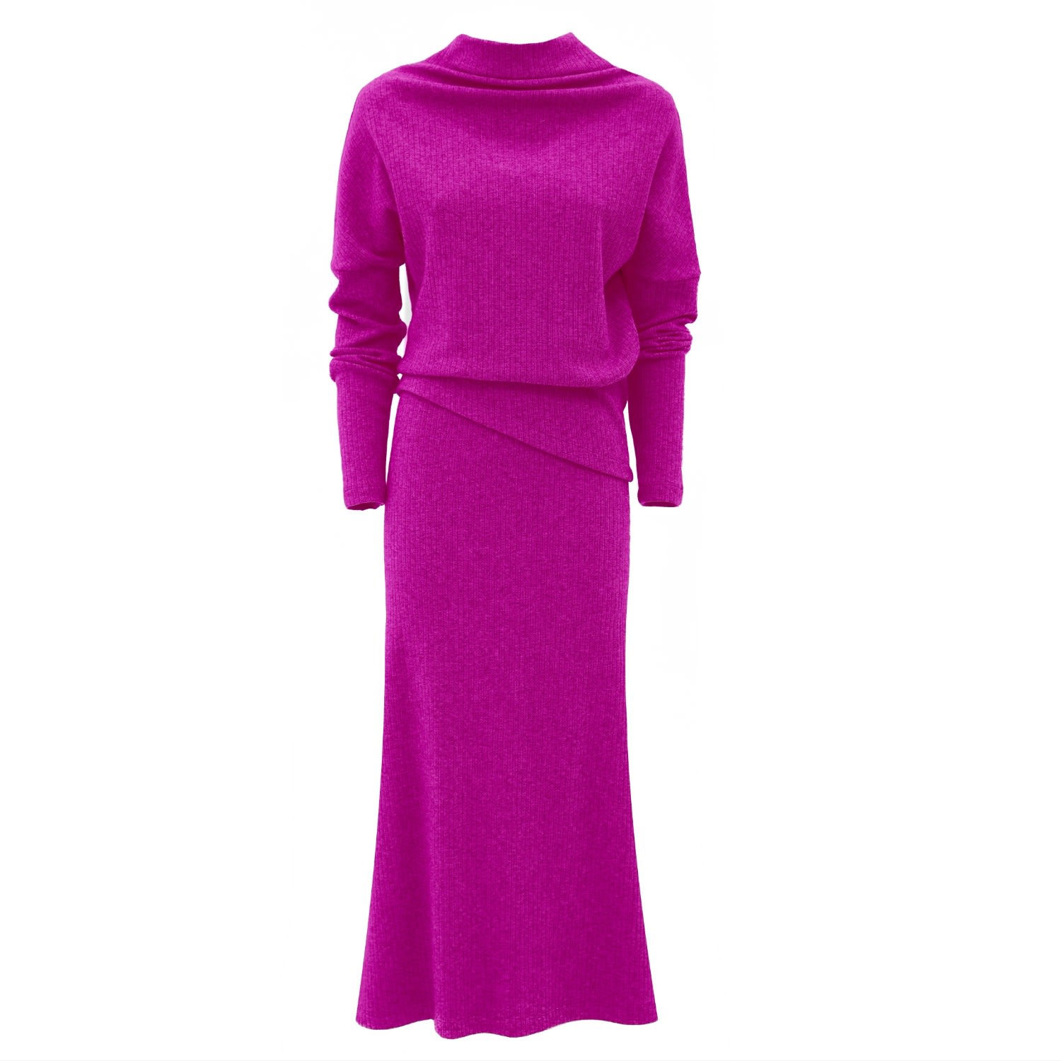 Women’s Pink / Purple Rib Knit Suit Asymmetric Blouse & Basic Skirt Pink Medium Julia Allert