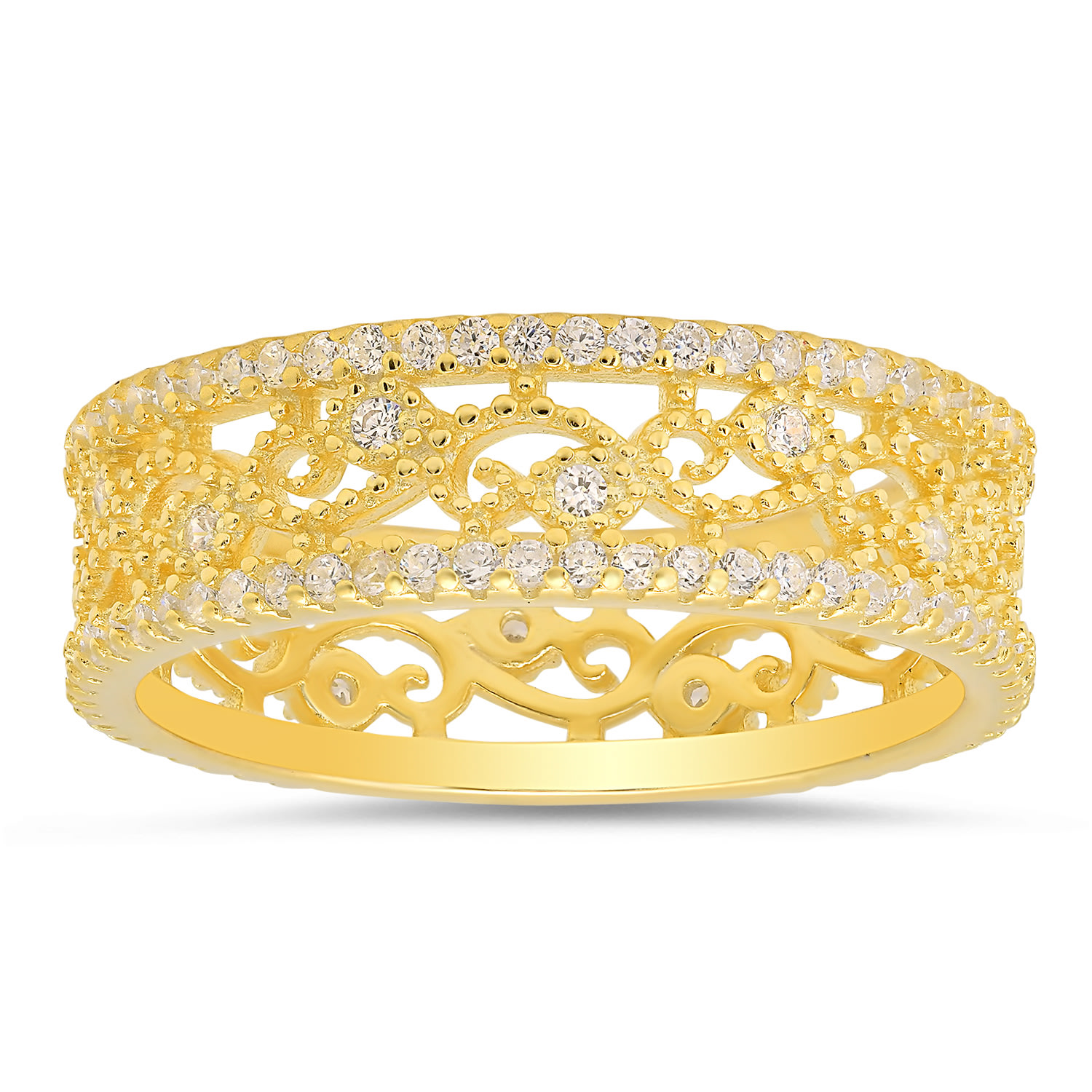 Kylie Harper 14k Gold Over Silver Vintage Floral Cz Eternity Band Ring In Gold