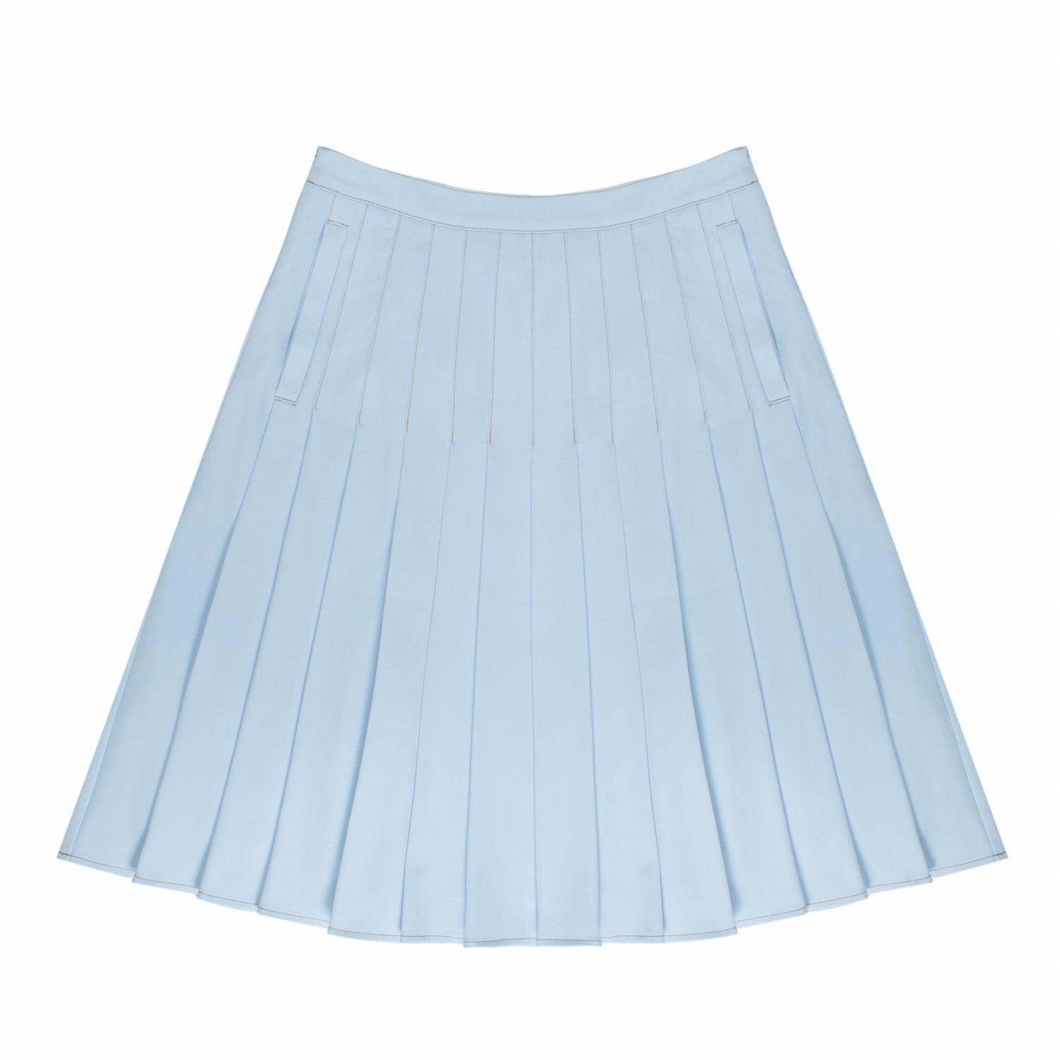 Women’s Blue Top-Stitched Pleated Skirt Large Roch Perel