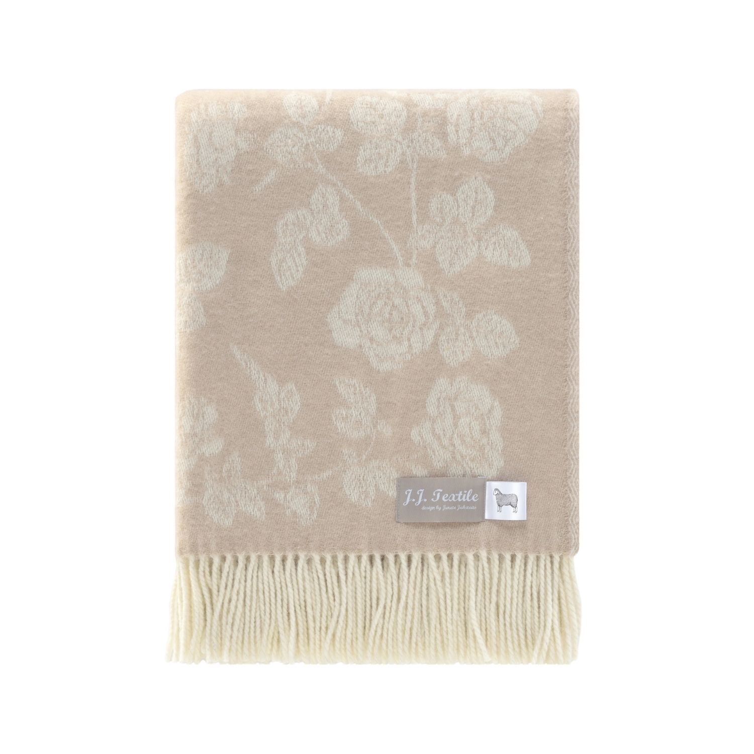 J.j.textile Brown / Neutrals / White Beige Roses Pure Merino Wool Throw
