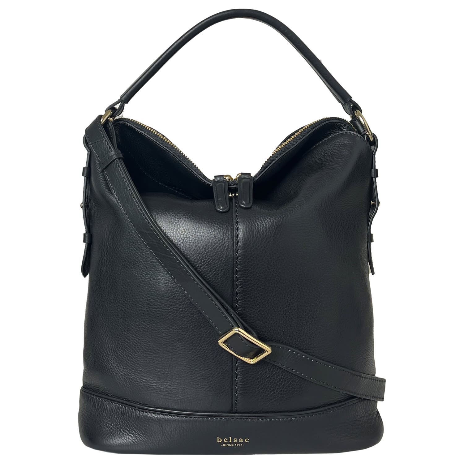 Belsac Women's Pil, Black Leather Bucket Bag