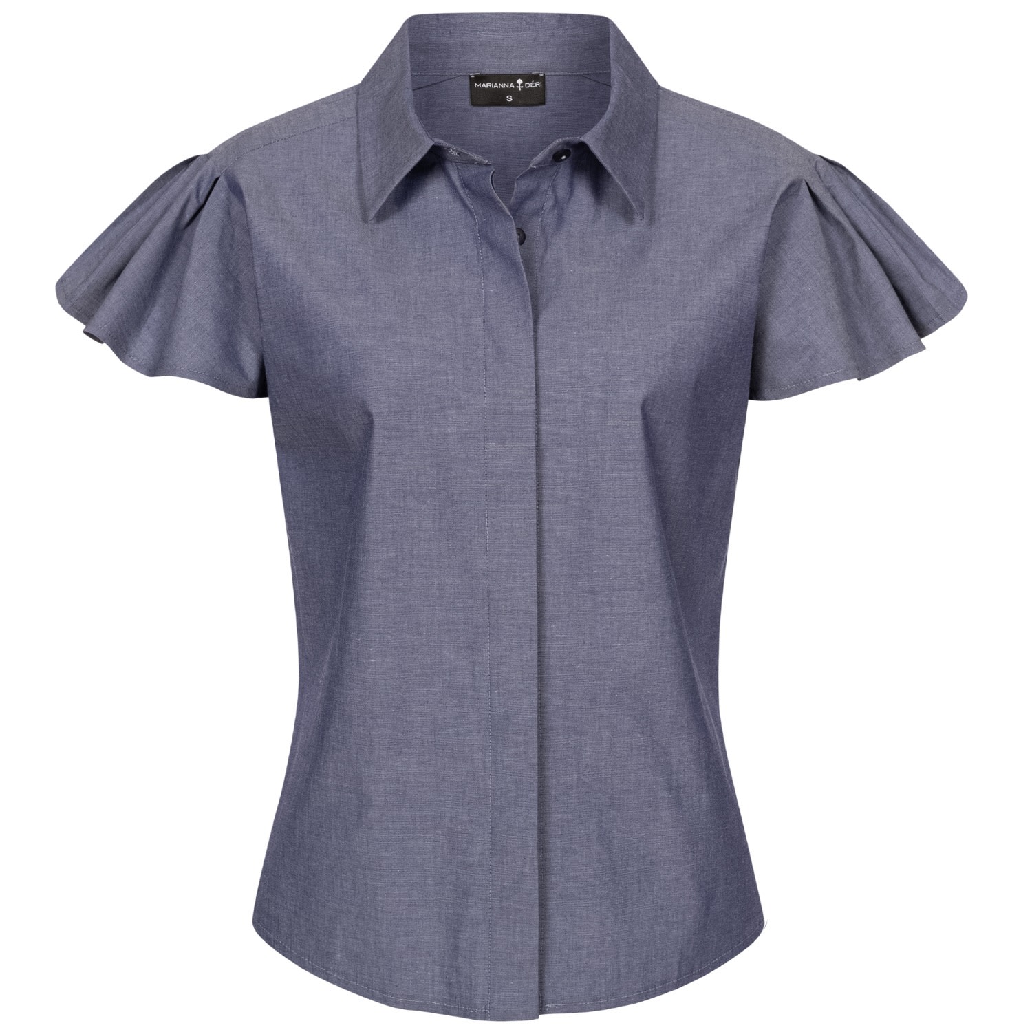 Women’s Flatter-Sleeve Blouse Denim Blue Small Marianna DÃ©ri