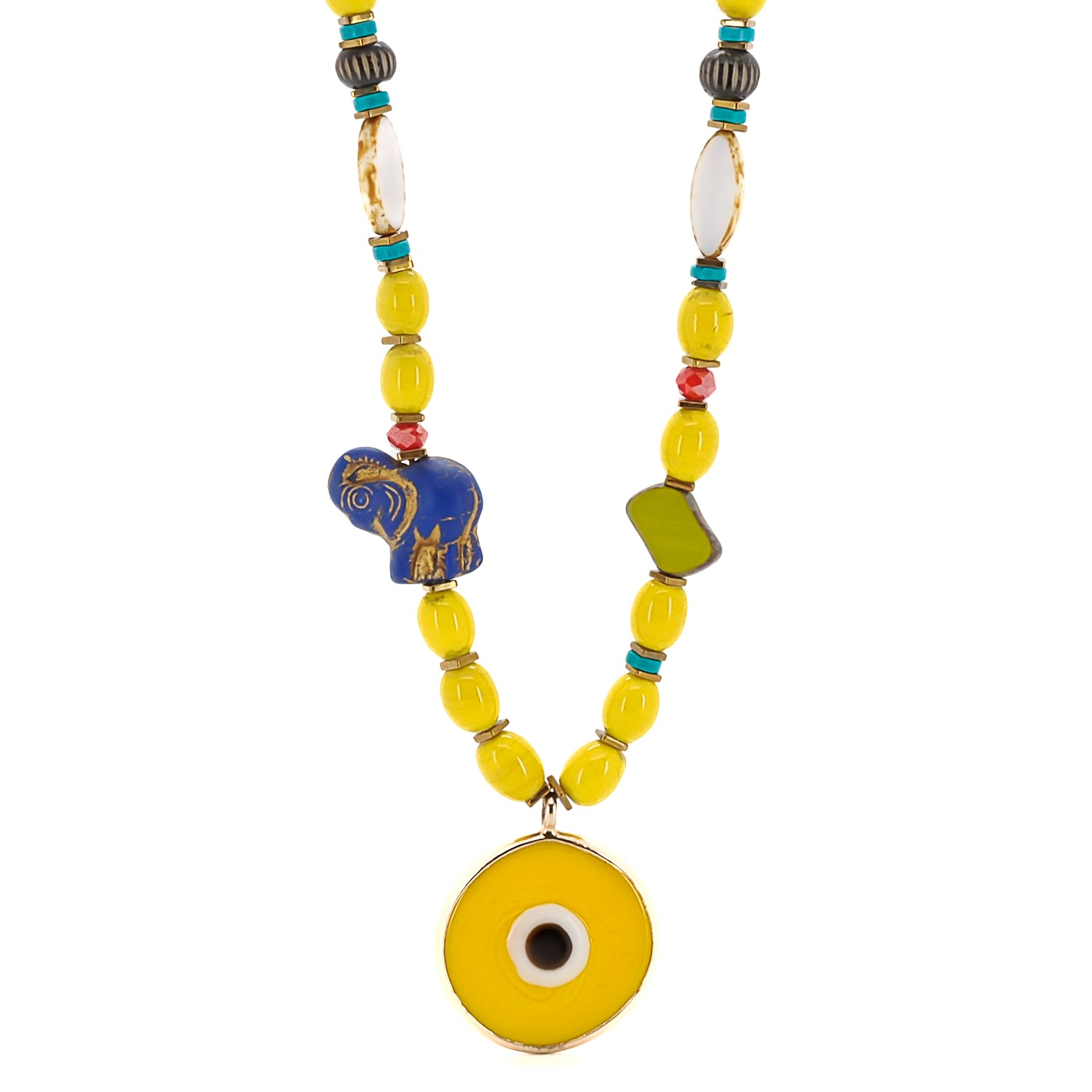 Women’s Yellow / Orange / Blue African Beads Lucky Elephant Yellow Evil Eye Colorful Beaded Necklace - Yellow Ebru Jewelry