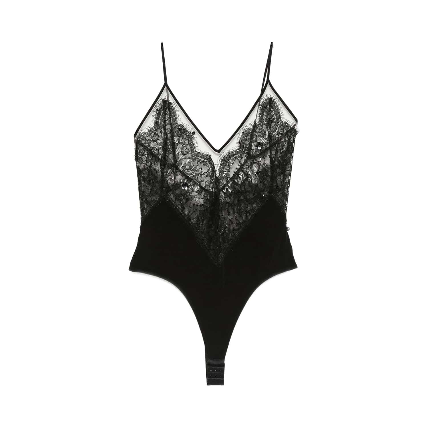 Floral-Lace V-Neck Tulle Bodysuit | Nissa | Wolf & Badger