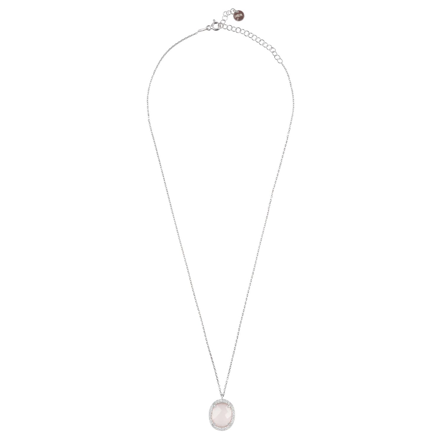 Beatrice Oval Gemstone Pendant Necklace Silver Rose Quartz | LATELITA ...