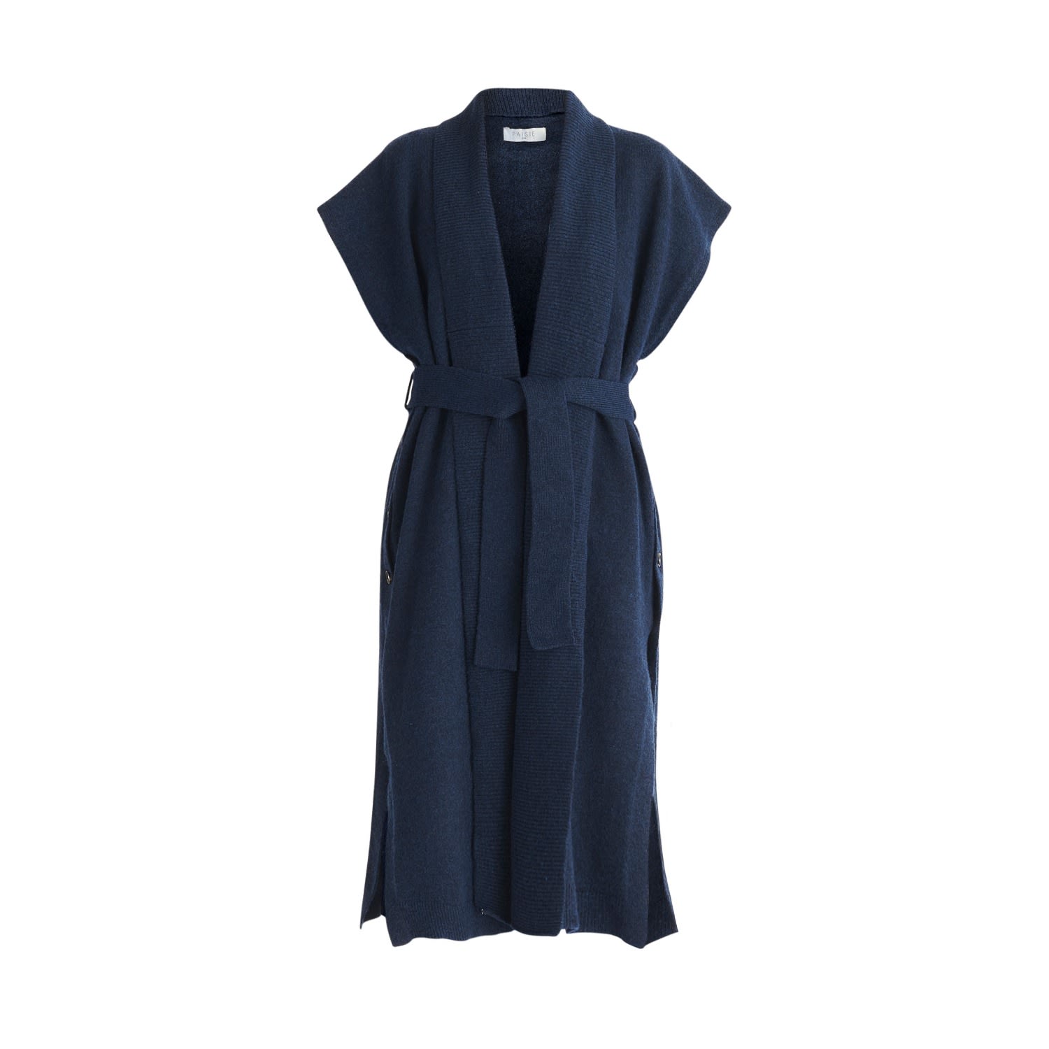 Women’s Wide Collar Sleeveless Cardigan In Navy Blue S/M Paisie