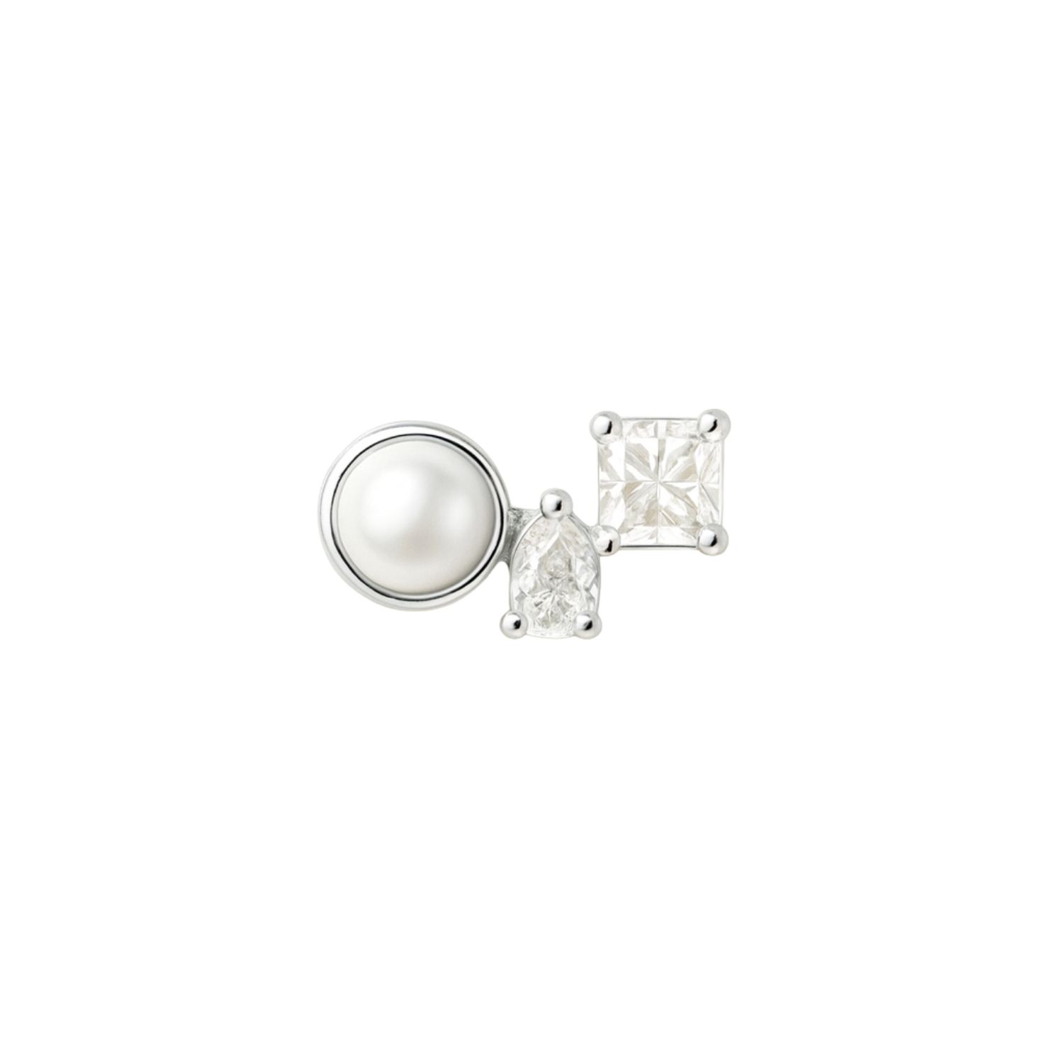 Lily Flo Jewellery Women's Entre Diamond Pearl Stud — Sterling Silver In Silver