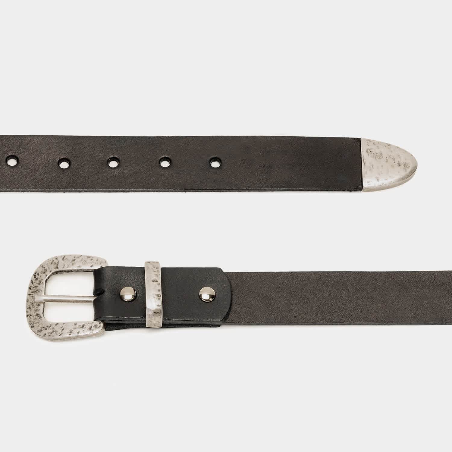 Black Leather Belt With Silver Buckle And Metal Tip | JUAN  display picture 1