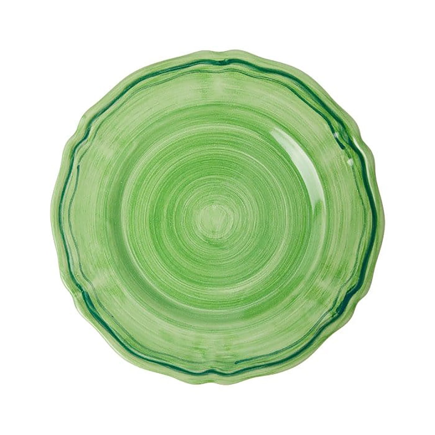 Four Italian Hand Painted Stoneware Plates Green - Set Of Four Casabyjj