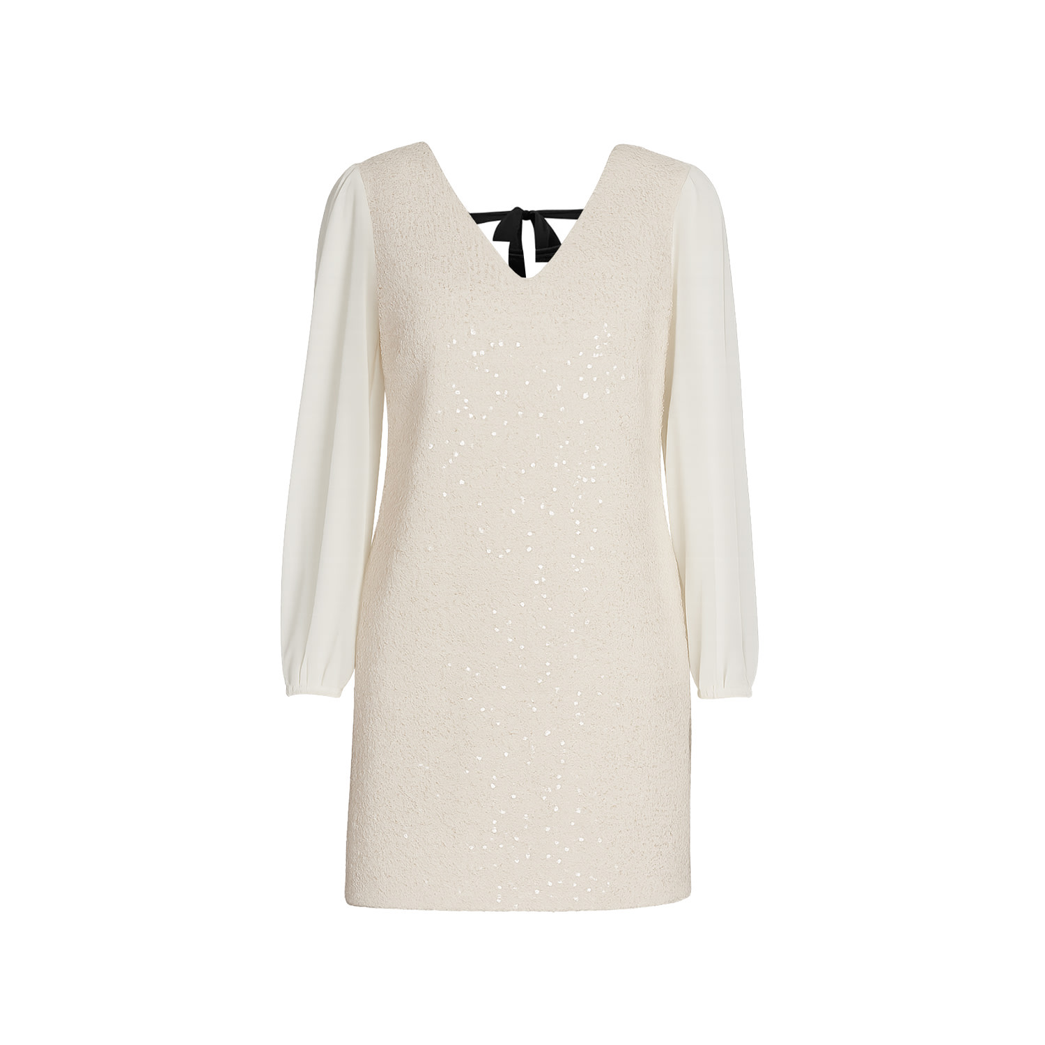 Yumi Women's  White Sequin Tunic With Tie Back And Sheer Sleeves