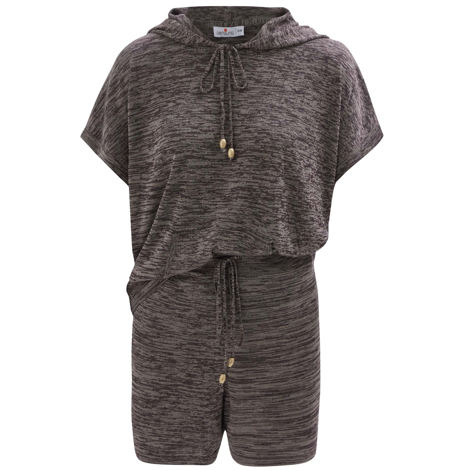 Peraluna Kaira Knitted Hooded Blouse & Shorts Matching Set In Brown In Brown