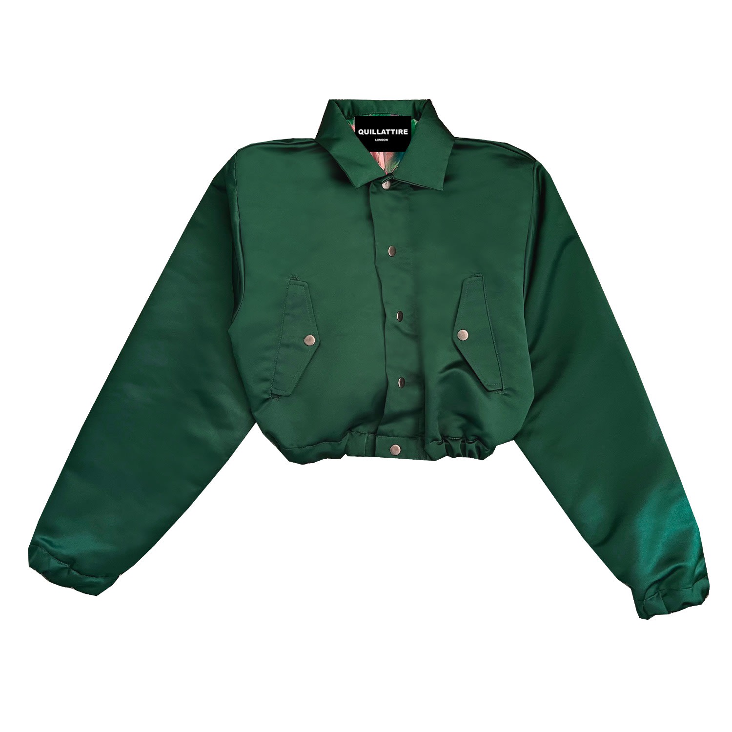 Quillattire Women's Premium Green Cropped And Collared Bomber Jacket In Green