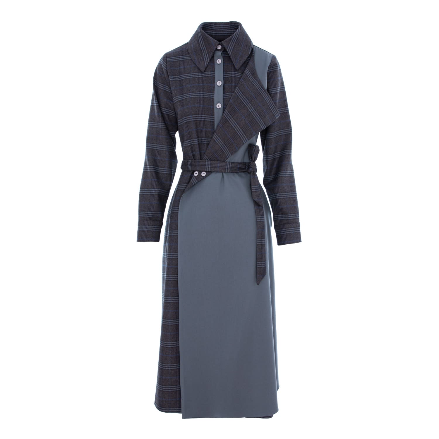 Izabela Mandoiu Women's Grey / Blue Midi Plaid Jacket Dress In Grey Color In Grey/blue