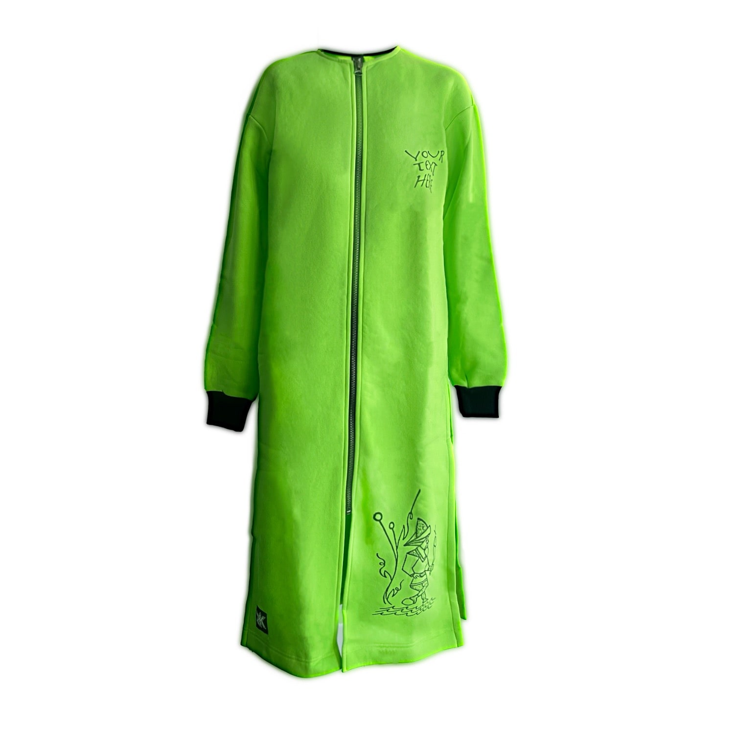 Kristel Kuslapuu Women's Long Green Medieval Old Guy Zipper Sweatshirt With Pockets In Green