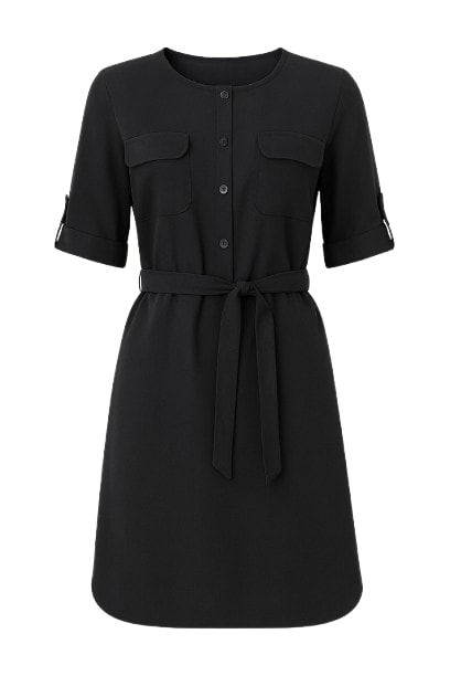 Conquista Women's Straight Black Tencel Dress With Belt Detail In Black