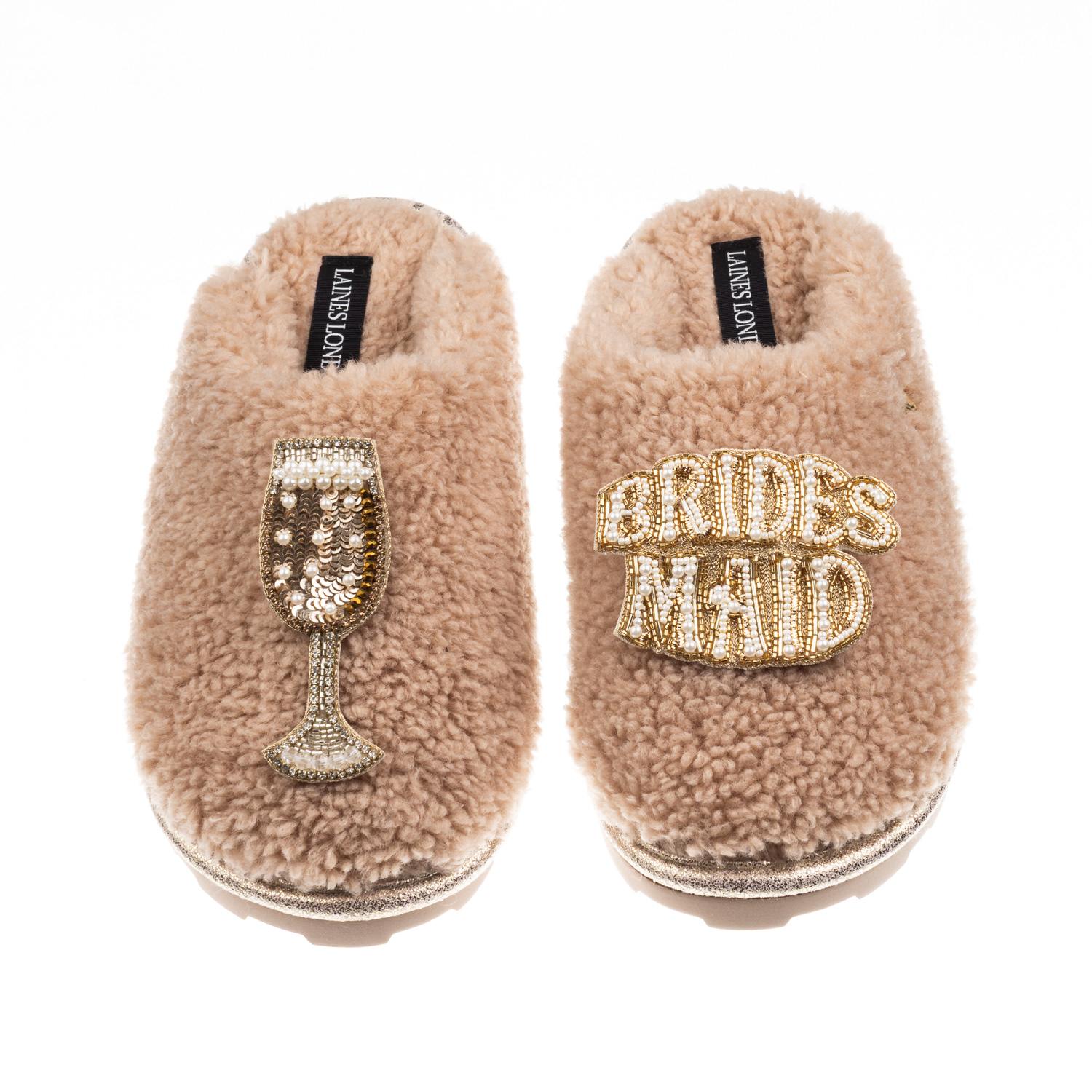 Laines London Women's Brown / Neutrals Teddy Closed Toe Slippers With Bridesmaid Brooches - Toffee In Brown