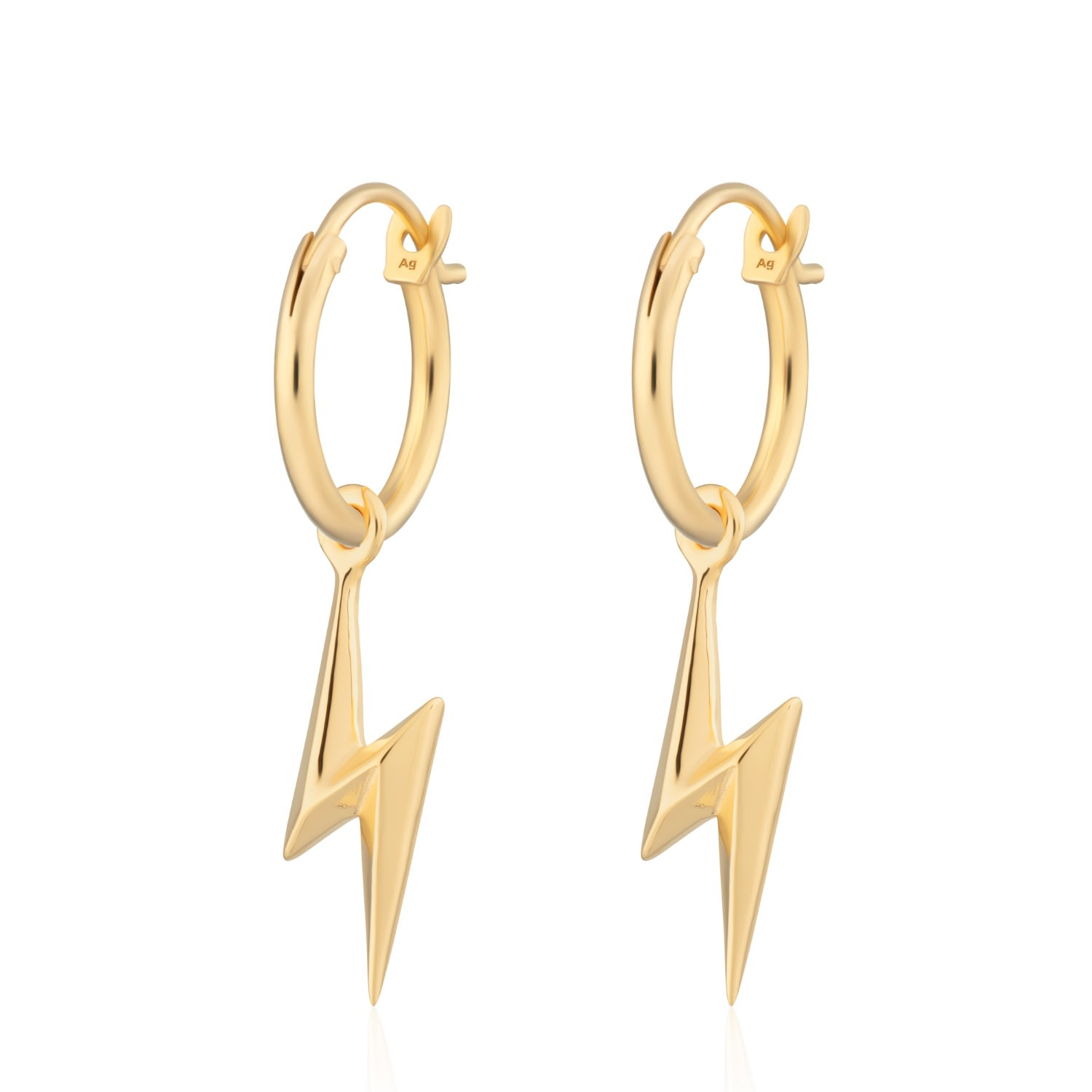 Lily Charmed Women's Gold Plated Lightning Bolt Charm Hoop Earrings In Gold