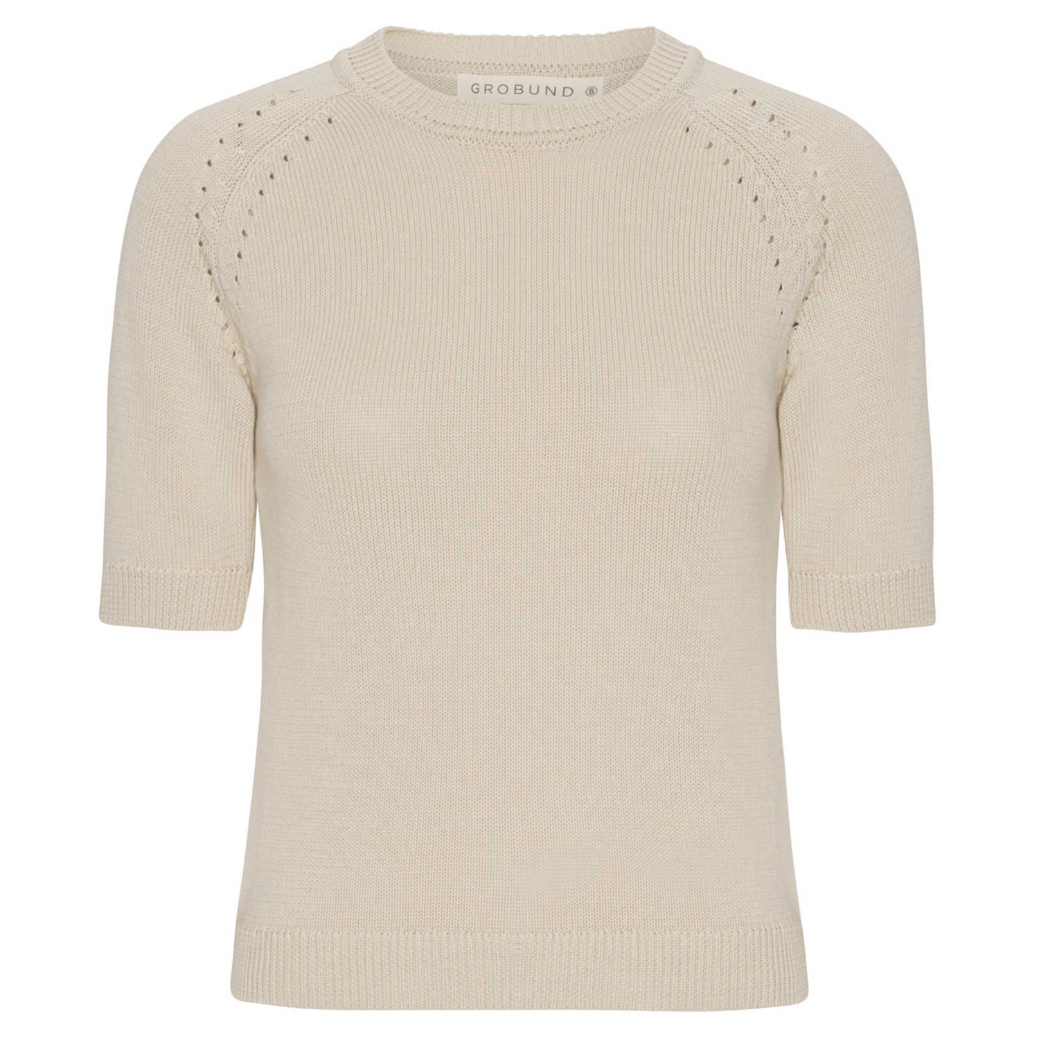 Grobund Women's White  Freja Knit Tee - The One In Beige In White