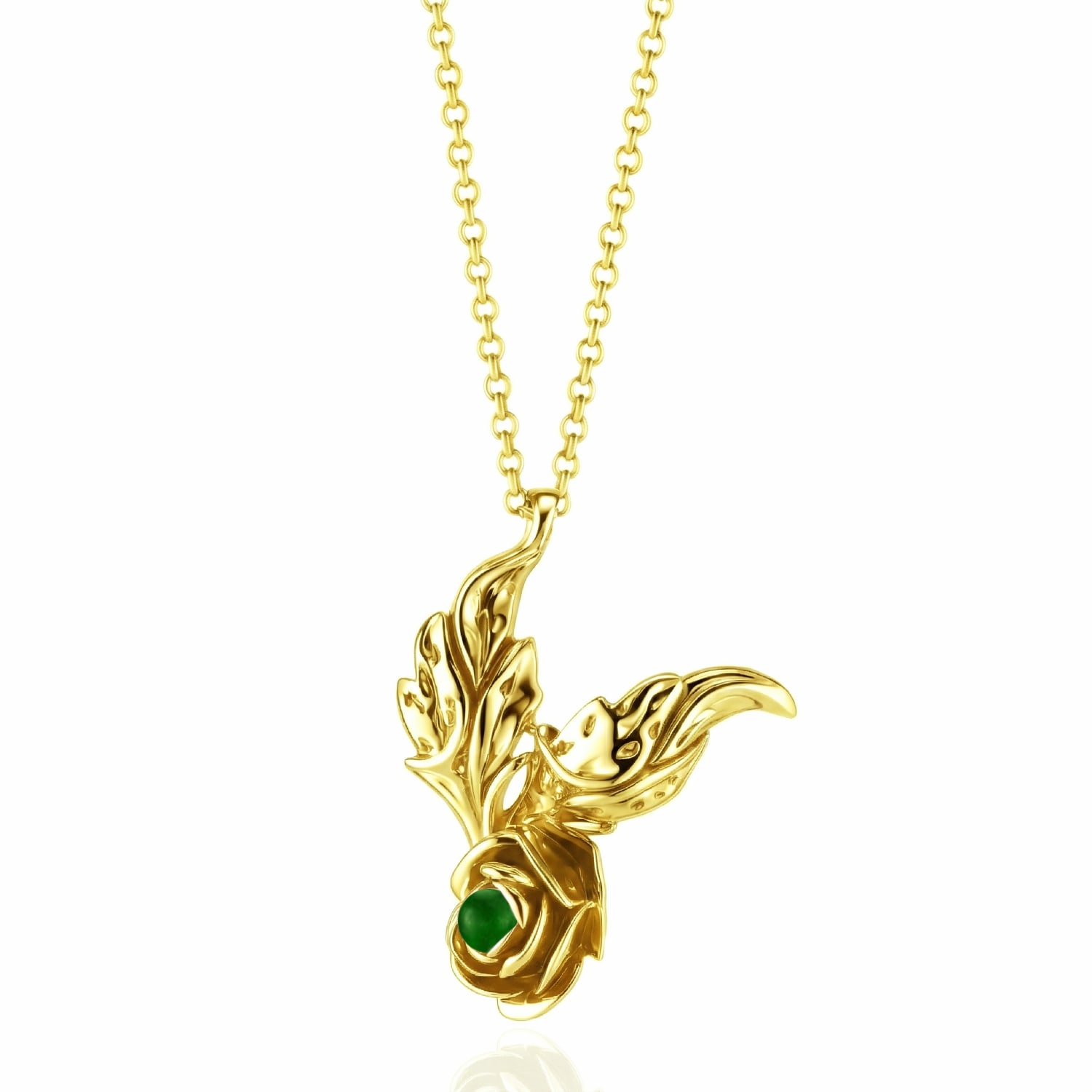 Unaloe Gold / Green Gold Vermeil Emerald Necklace – Black Rose Floral Pendant With Natural Emerald, Luxury 