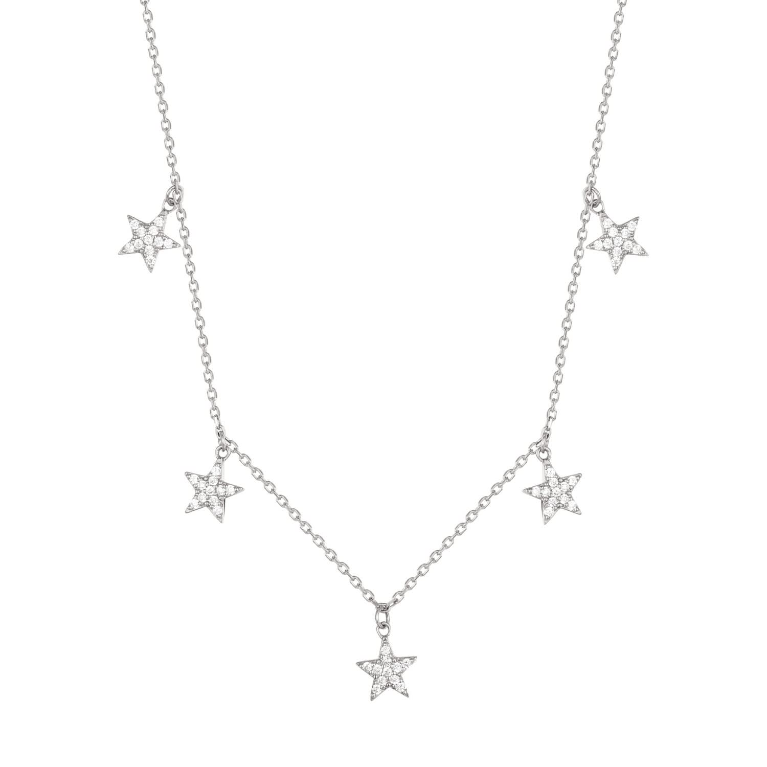 Sterling Silver Cz Star Drop Charm Necklace Seol Gold Wolf Badger