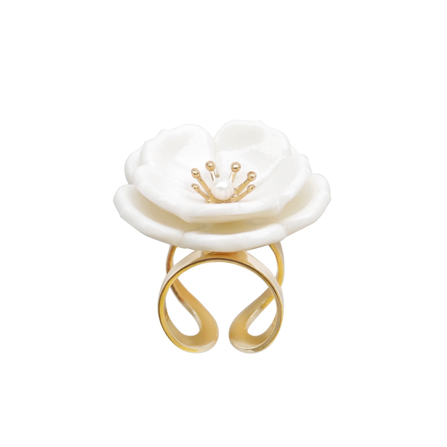 Women’s White Porcelain Plum Blossom Statement Ring Poporcelain