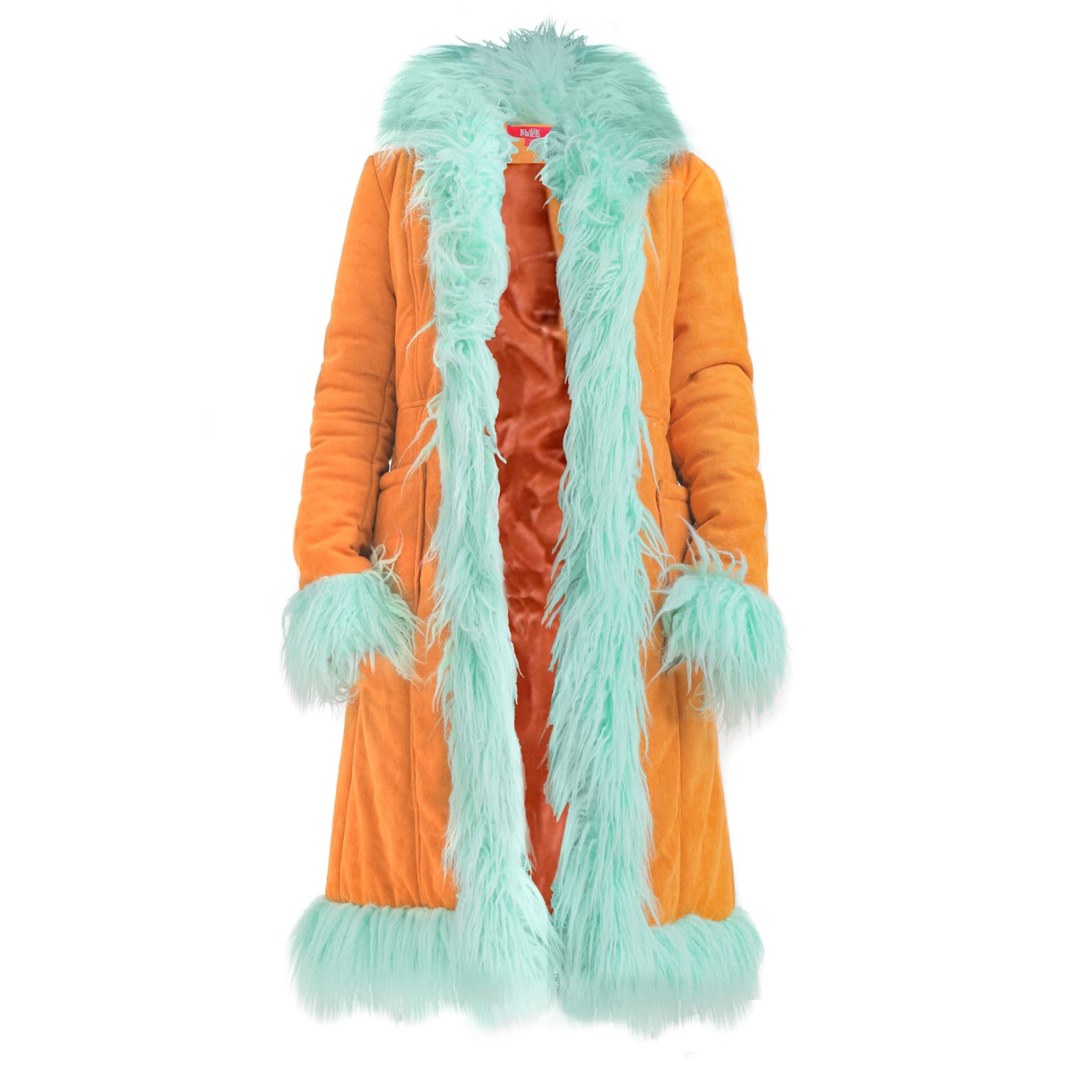 Elsie & Fred Women's Brown Lola Faux Suede Fur Trimmed Long Line Coat In Orange