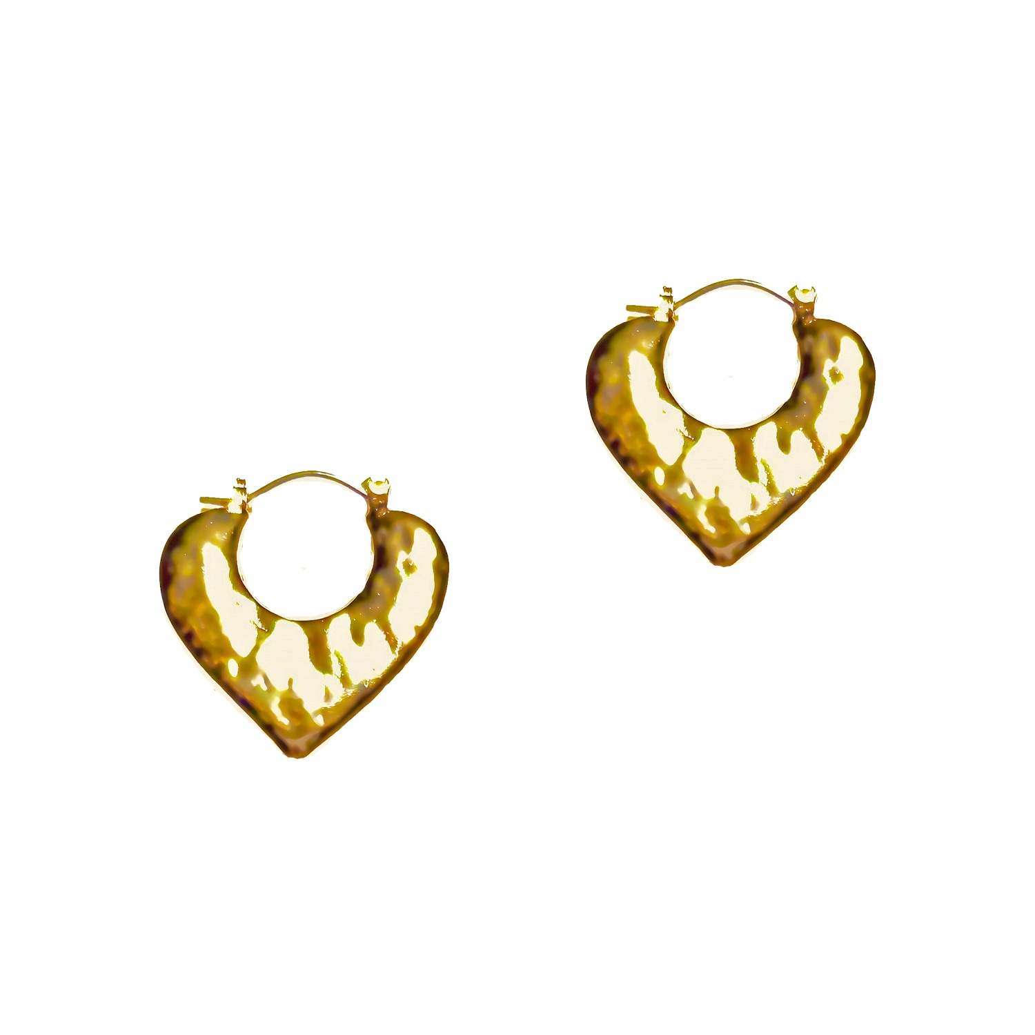 9design Women's Gold Hammered Heart Hoop Earrings