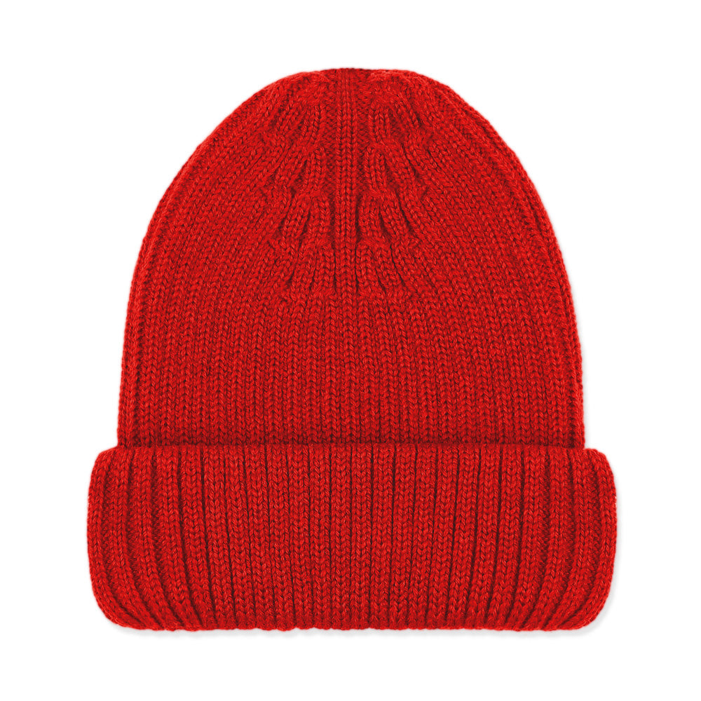 Women’s Heavyweight Ribbed Extra Fine Merino Beanie - Red Medium Paul James Knitwear