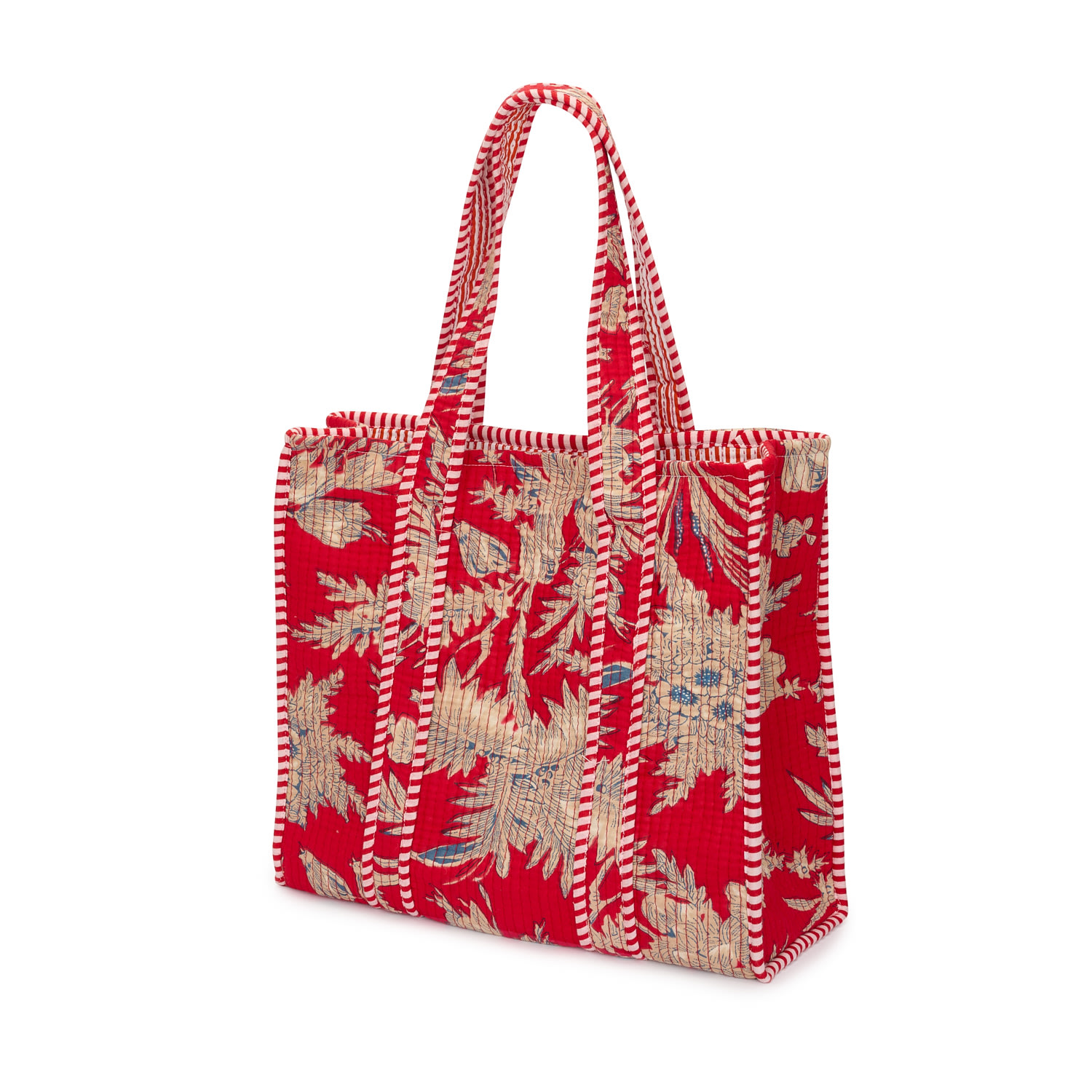 At Last... Women's Medium Cotton Tote Bag In Red Floral
